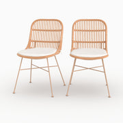 Lot de 2 chaises Moon en rotin beige et pieds en métal beige