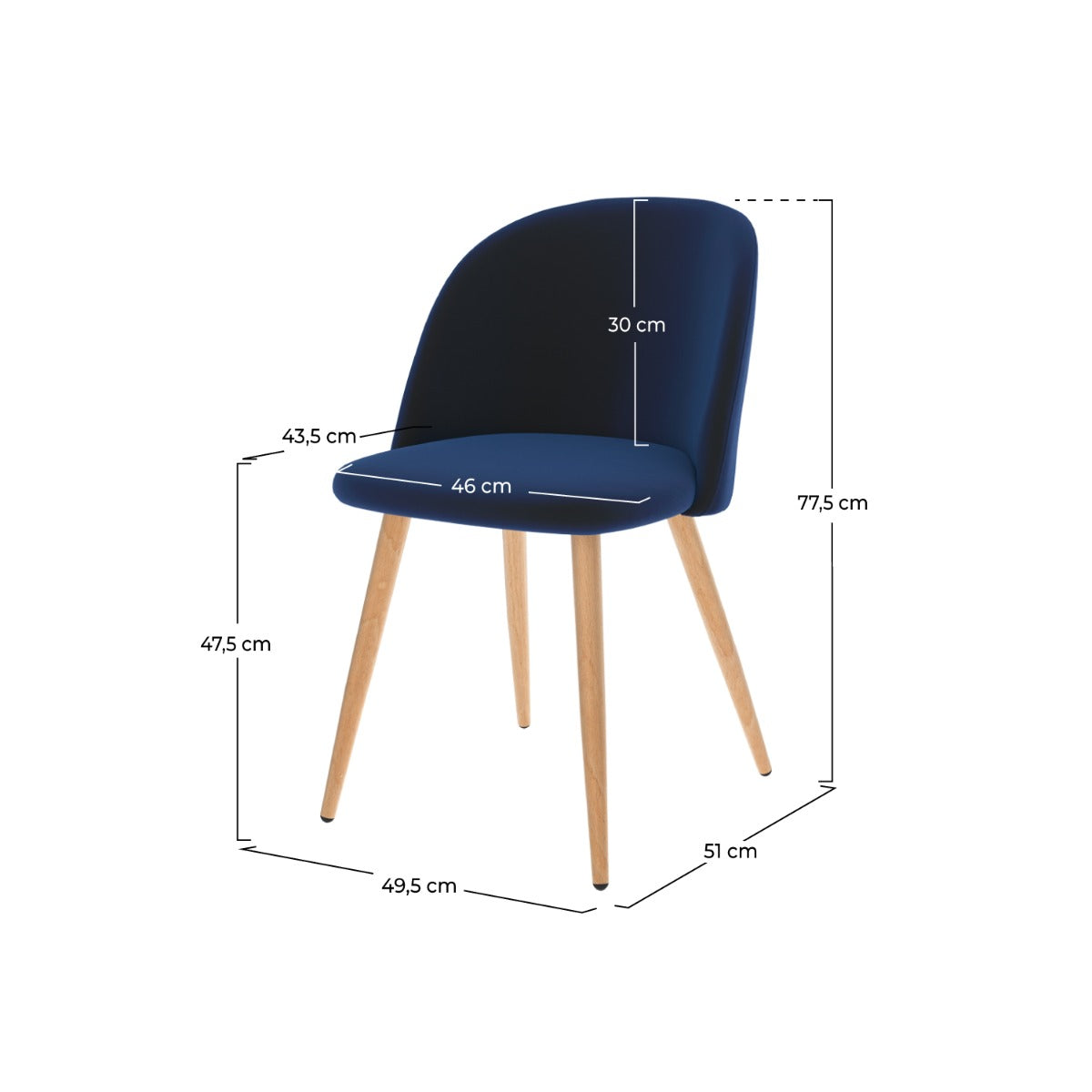 chaise cozy en velours bleu fonce lot de 2