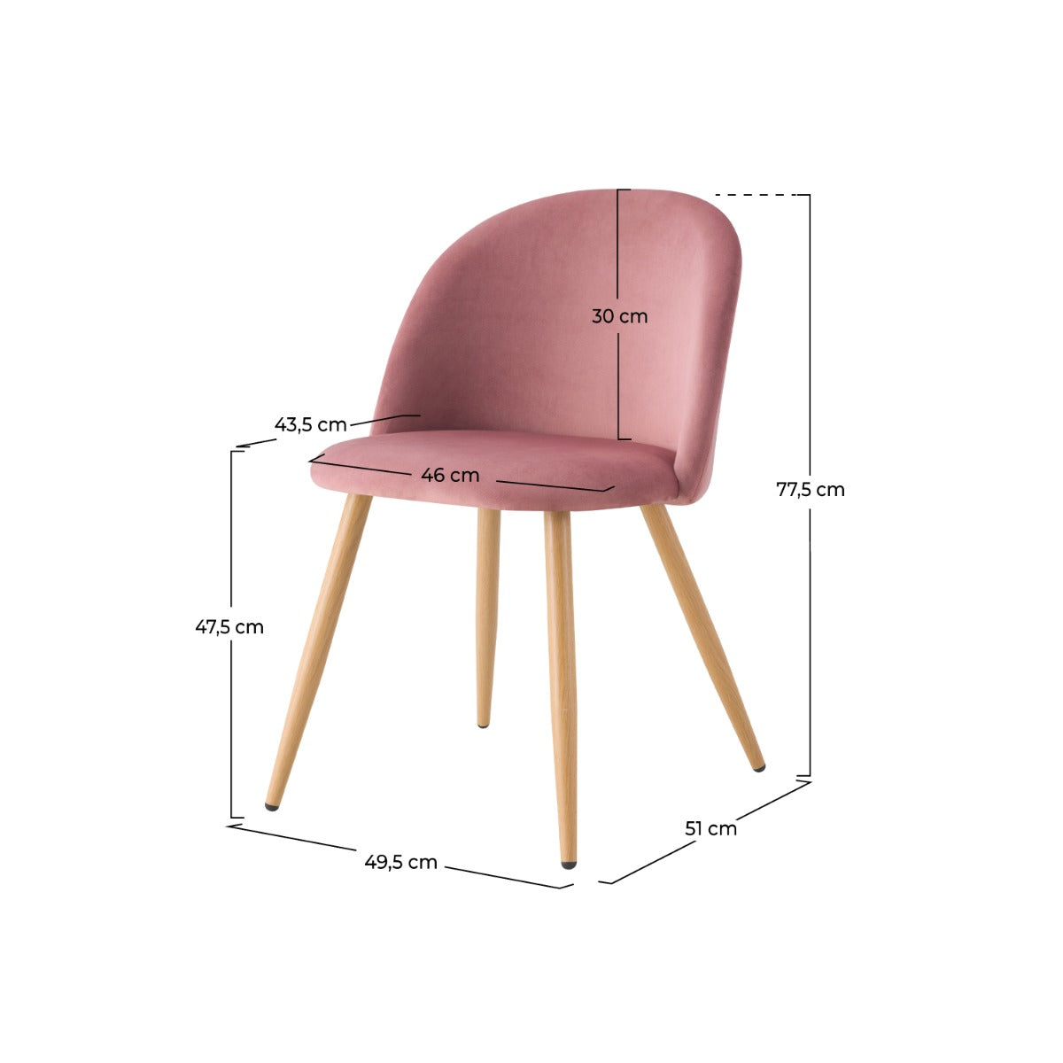 chaise cozy en velours rose lot de 2