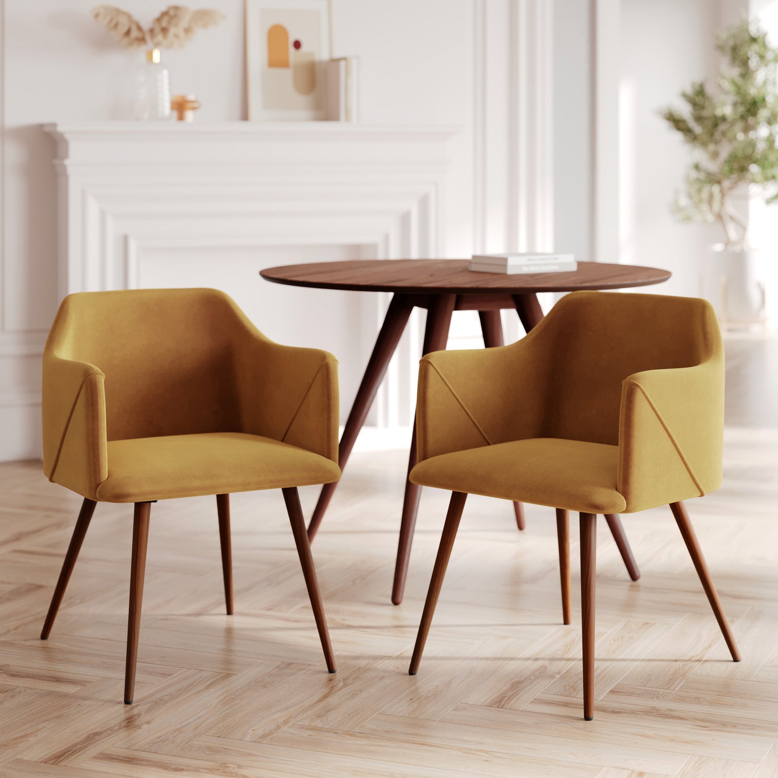 chaise daisy en velours jaune avec accoudoirs lot de 2 focus