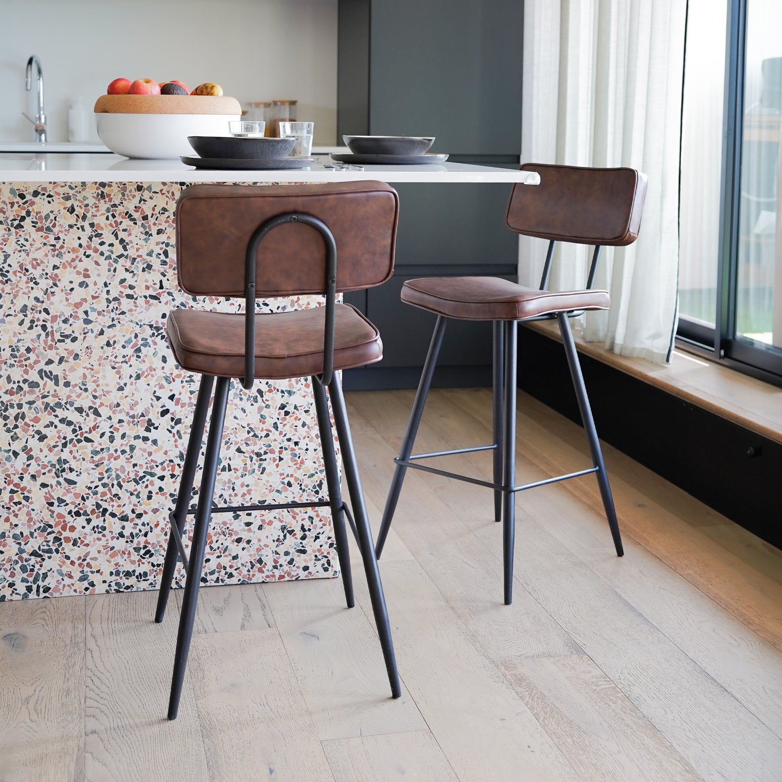 chaise de bar 66 cm lot de 2 marron texas