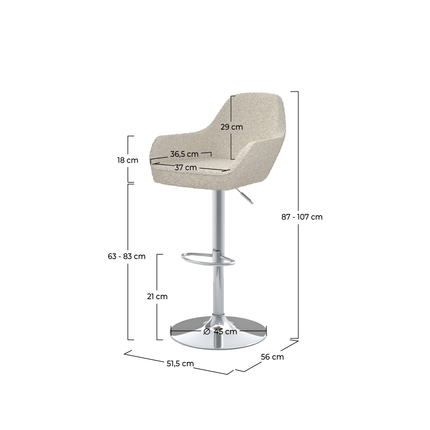 chaise de bar adam effet laine bouclette blanc casse lot de 2