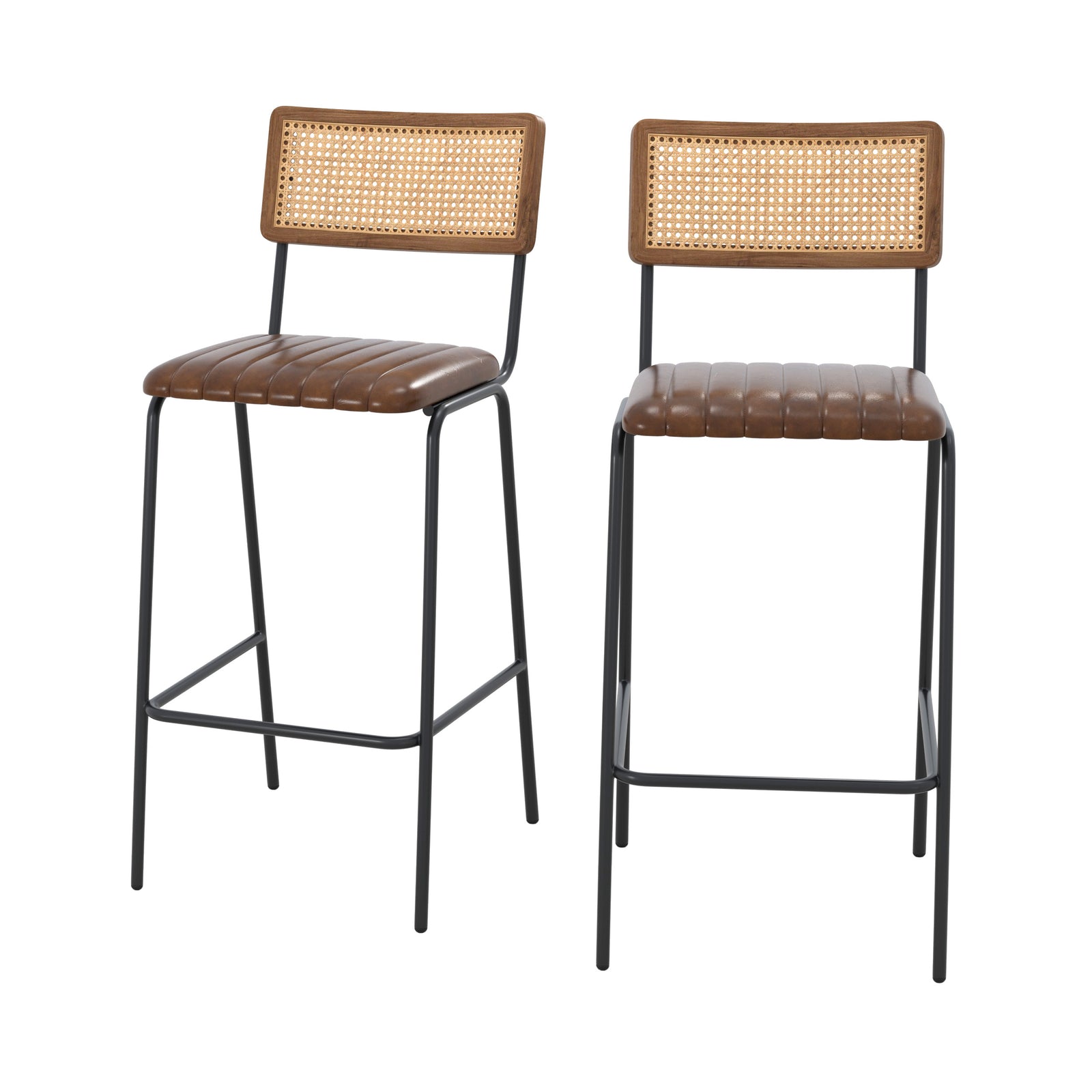 chaise de bar arsene 76 cm en cuir marron lot de 2 fond blanc