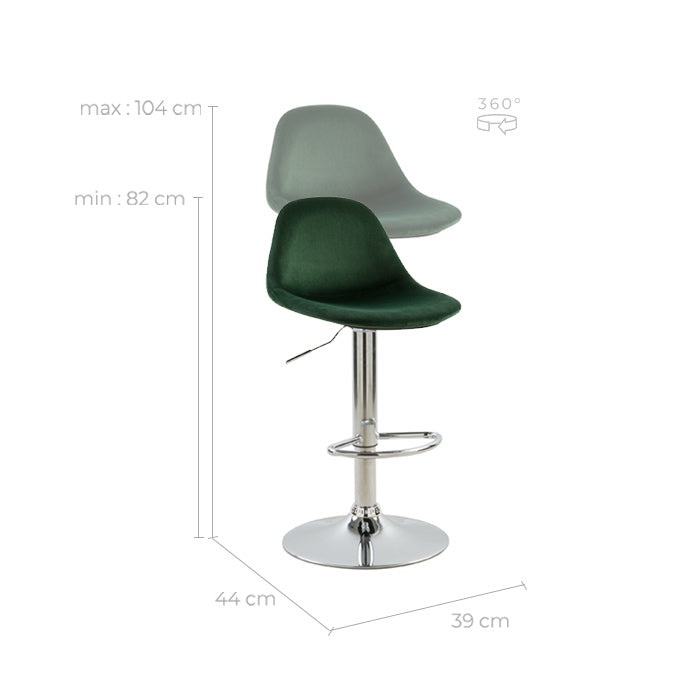 chaise de bar assise velours pied metal chrome