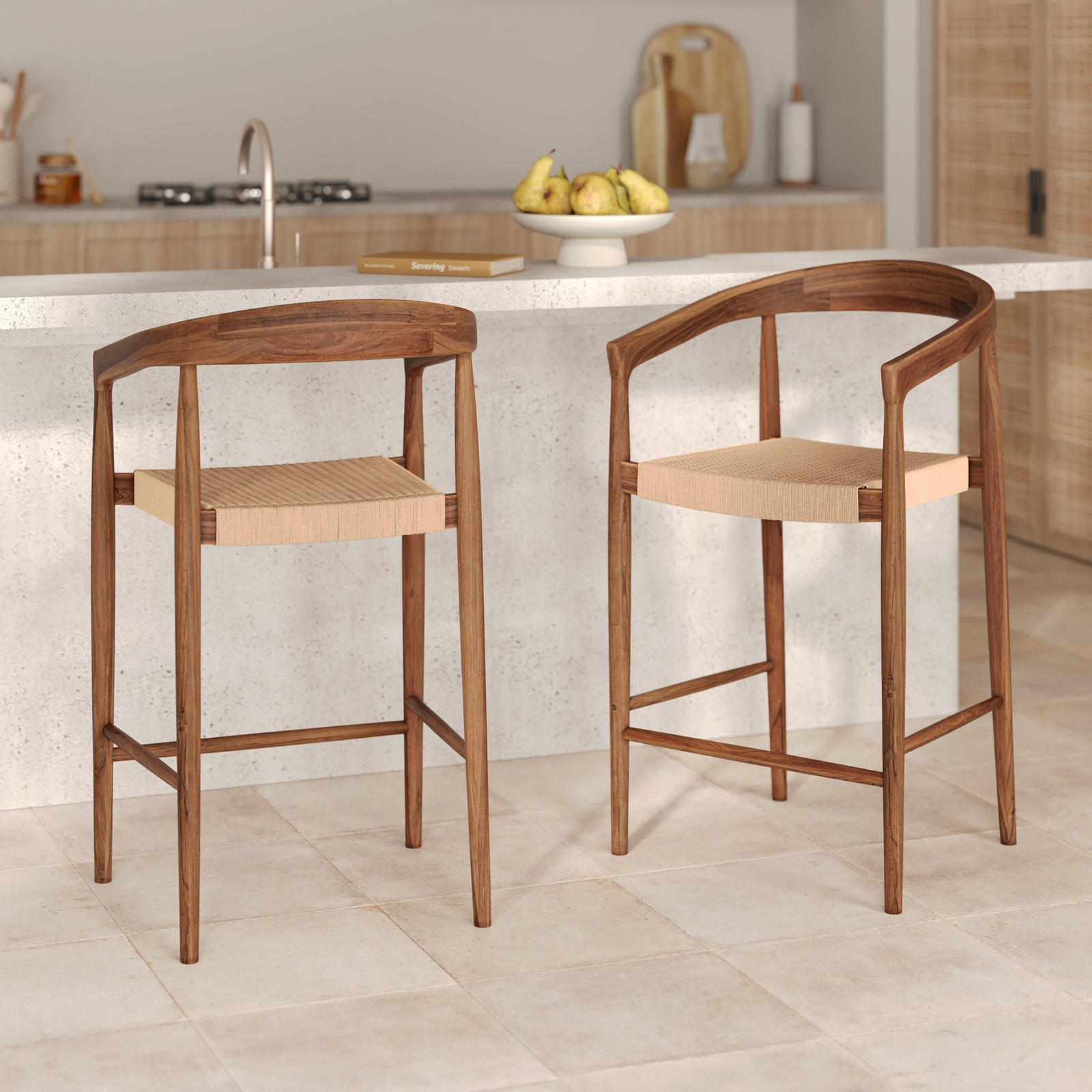 chaise de bar bali 65 cm lot de 2 bois teck