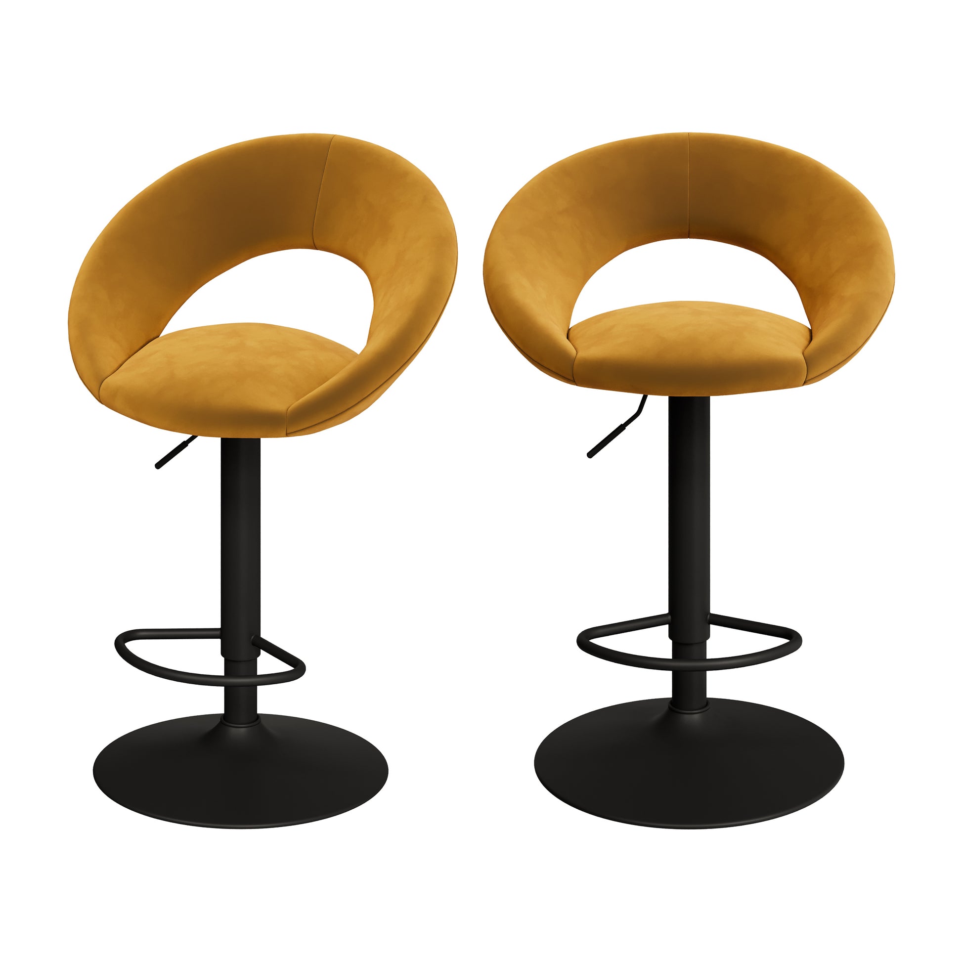 chaise de bar cloclo en velours jaune curry reglable