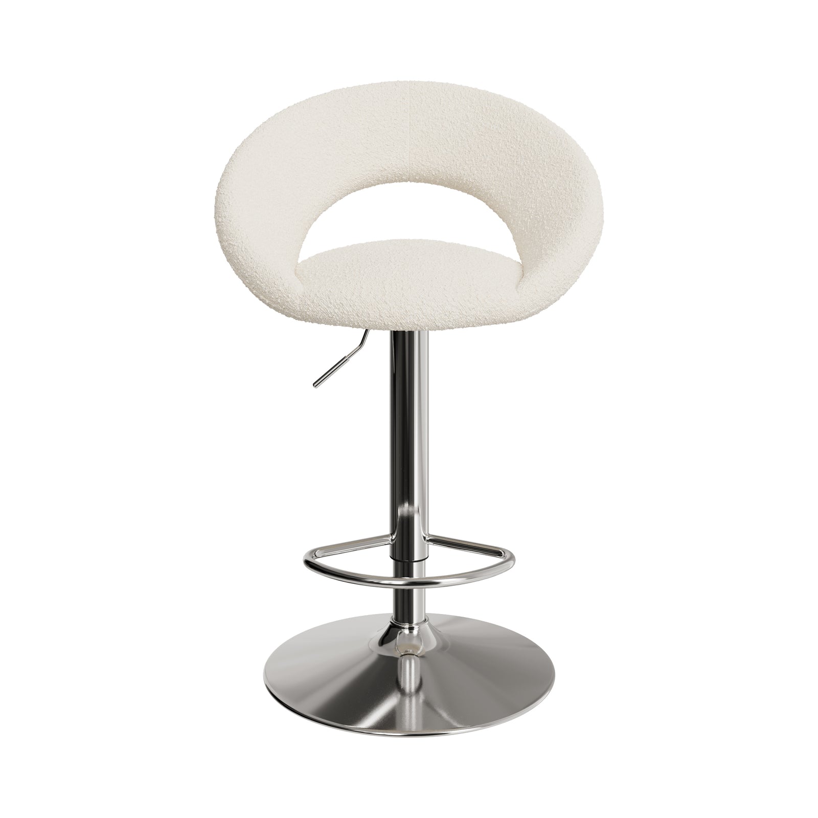 chaise de bar cloclo pieds metal chrome tissu boucle creme