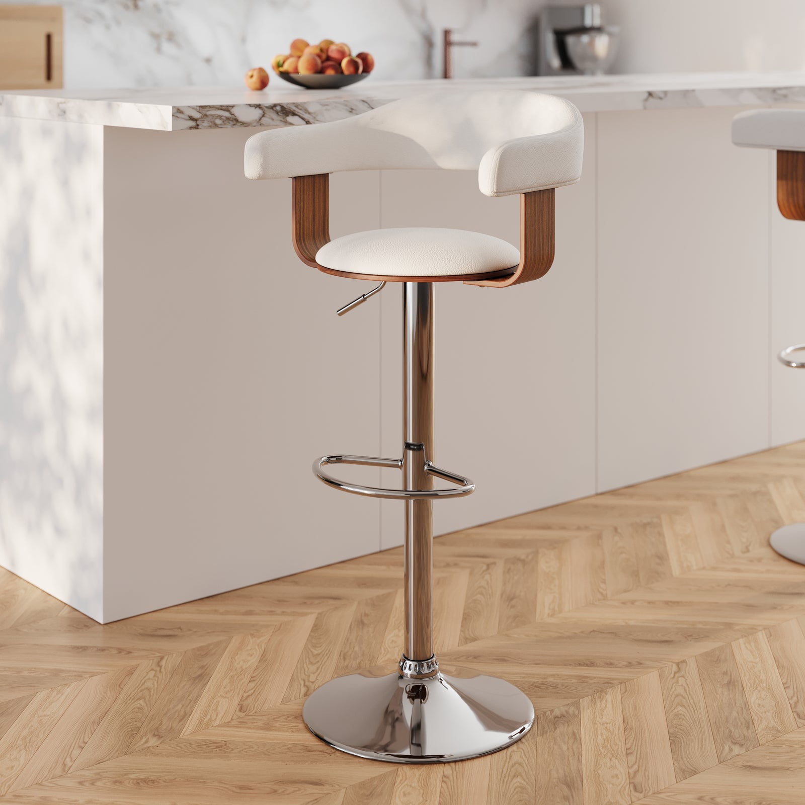 chaise de bar cuir blanc metal pivotant harold