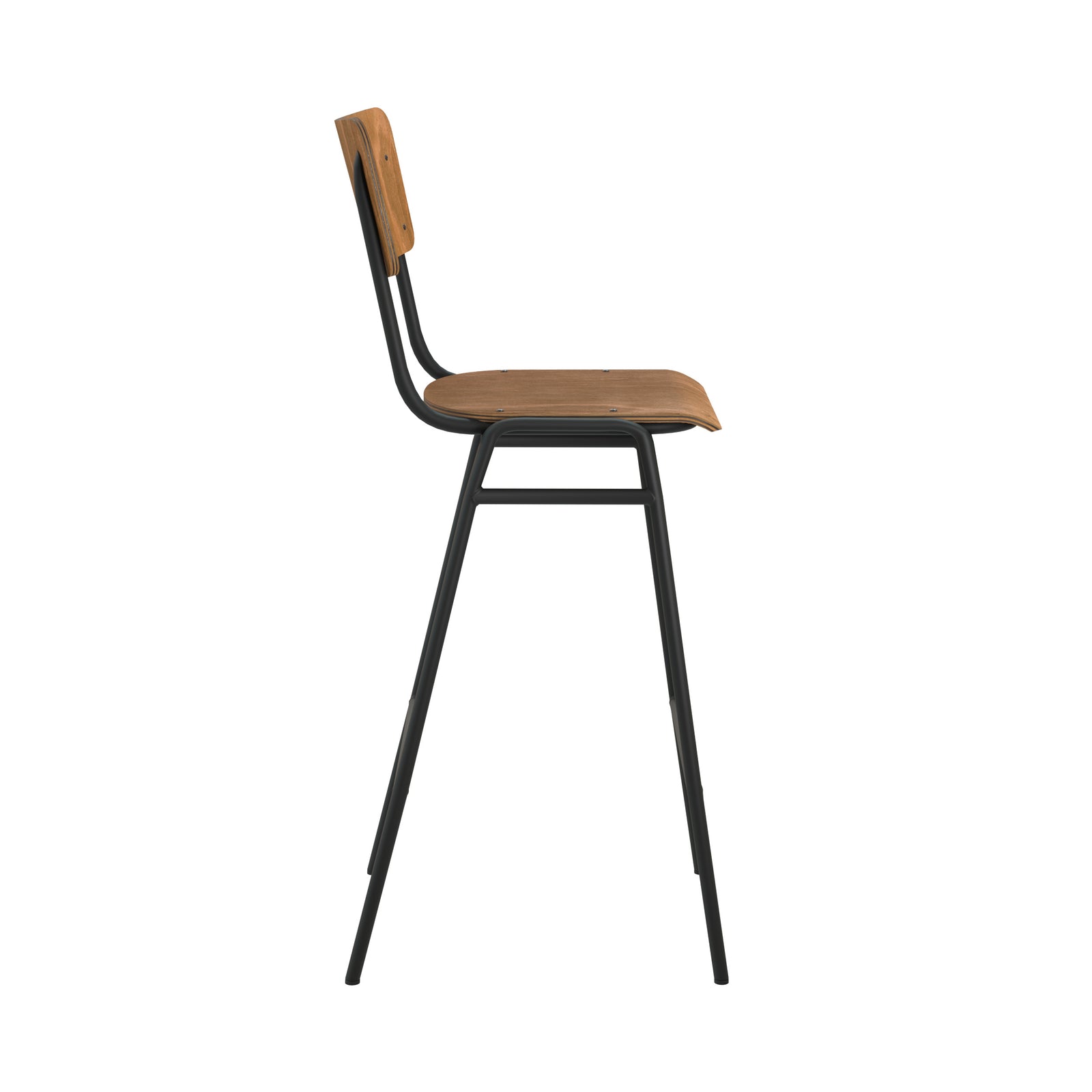 chaise de bar ecolier bois fonce pieds metal 75 cm clem