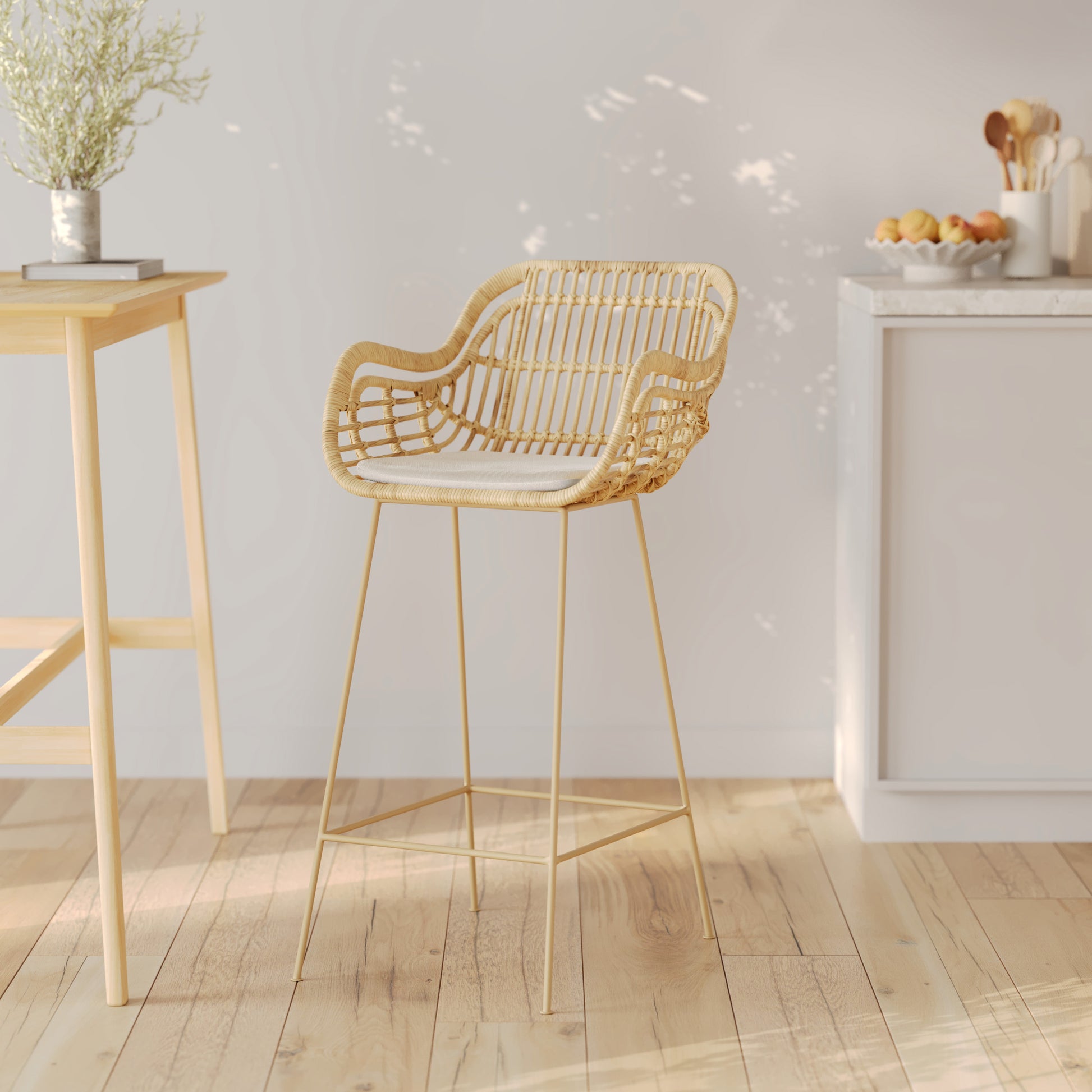 chaise de bar en metal beige et coussin blanc 71 cm chiloe