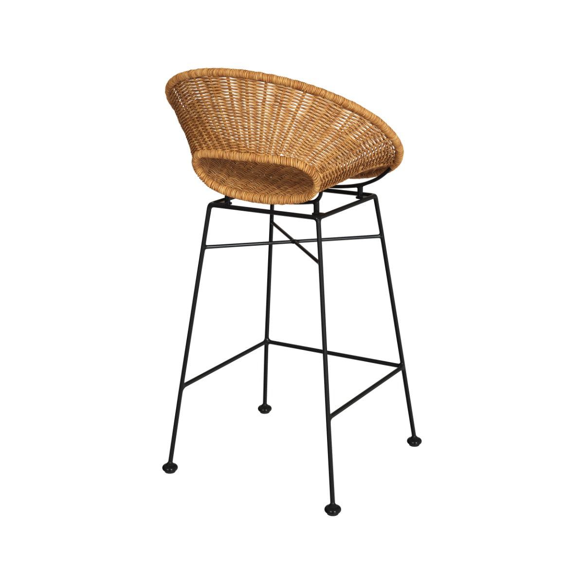 chaise de bar en rotin tresse et pieds en metal rava