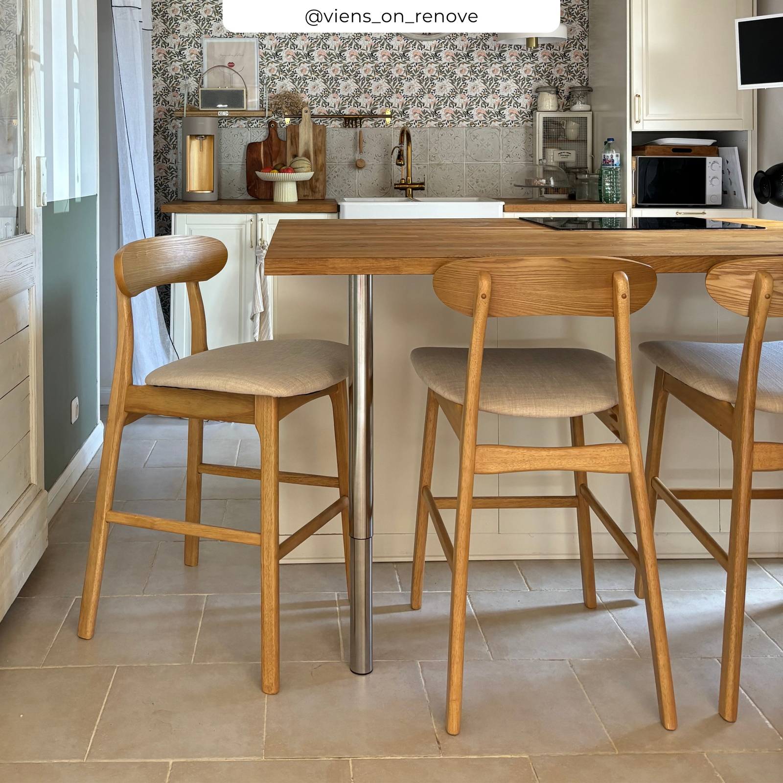 chaise de bar en tissu beige bois clair lot de 2