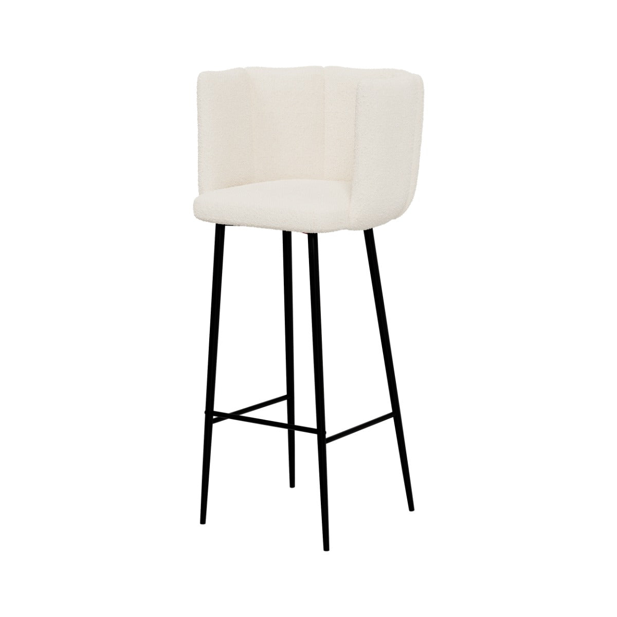 chaise de bar en tissu boucle beige et pieds en metal rosy