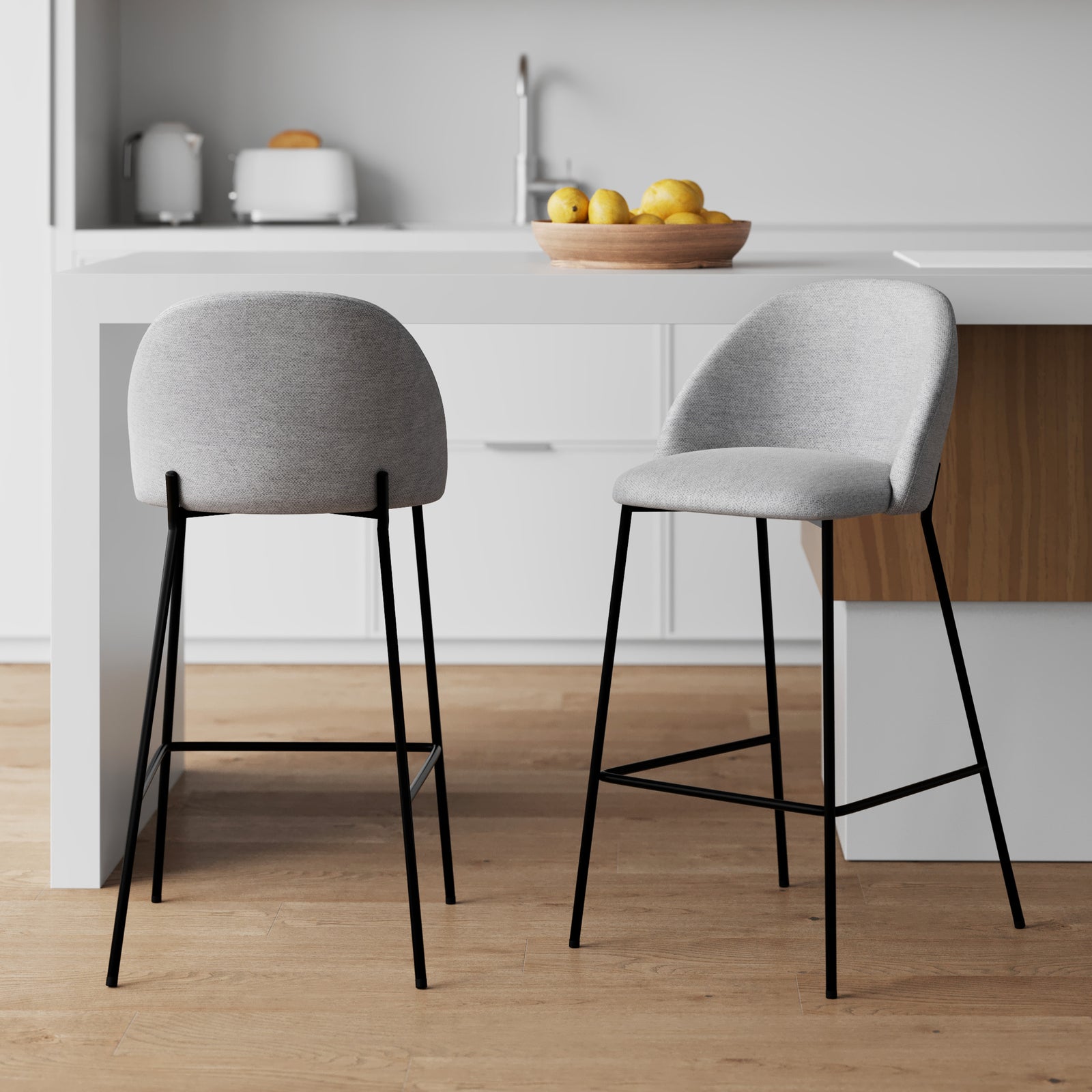 chaise de bar en tissu gris clair lot de 2 karl