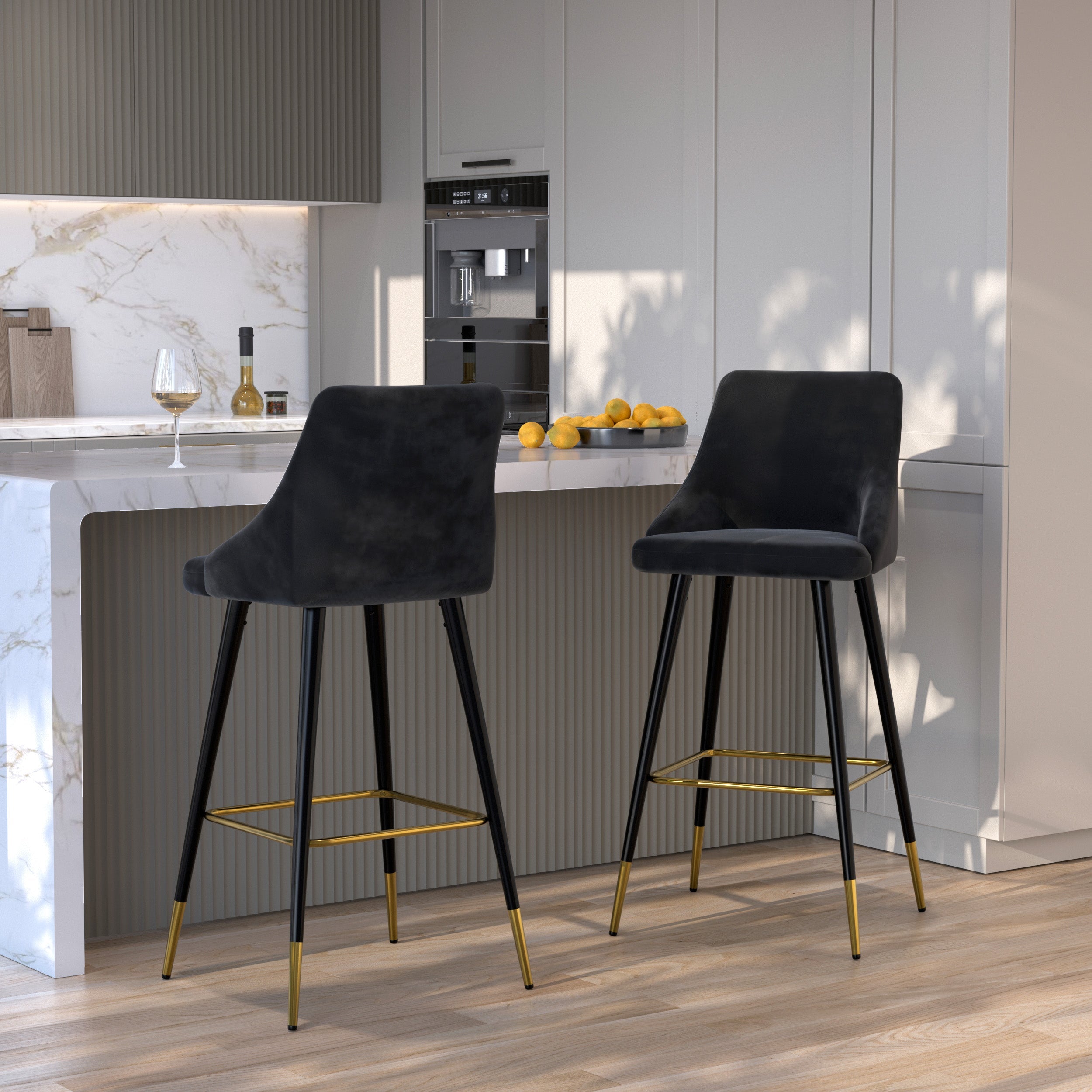 chaise de bar en velours noir 77.5 cm lot de 2 aristote
