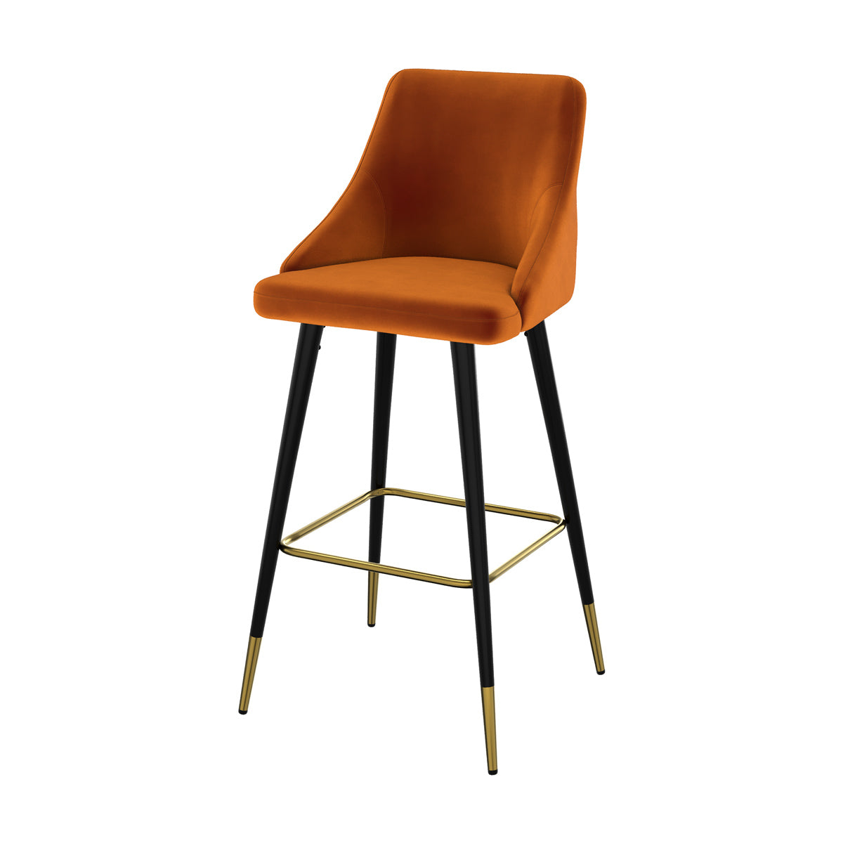 chaise de bar en velours orange et pieds metal aristote
