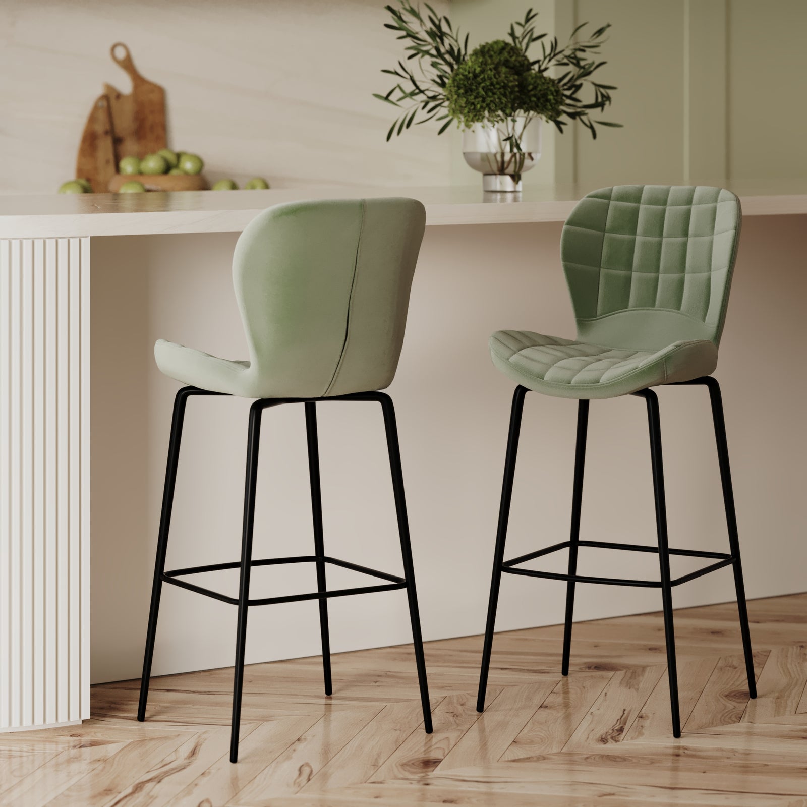 chaise de bar en velours vert 75 cm lot de 2 mazzia