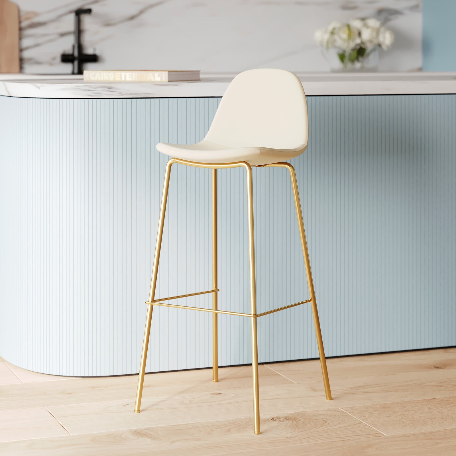 chaise de bar henrik cuir synthetique blanc pieds dores unite