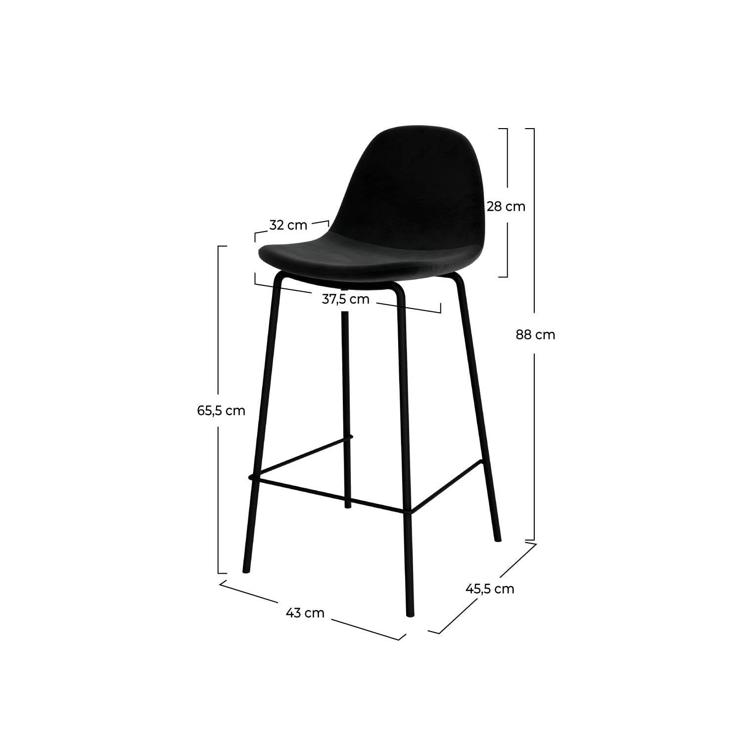 chaise de bar henrik velours noir pieds metal
                            