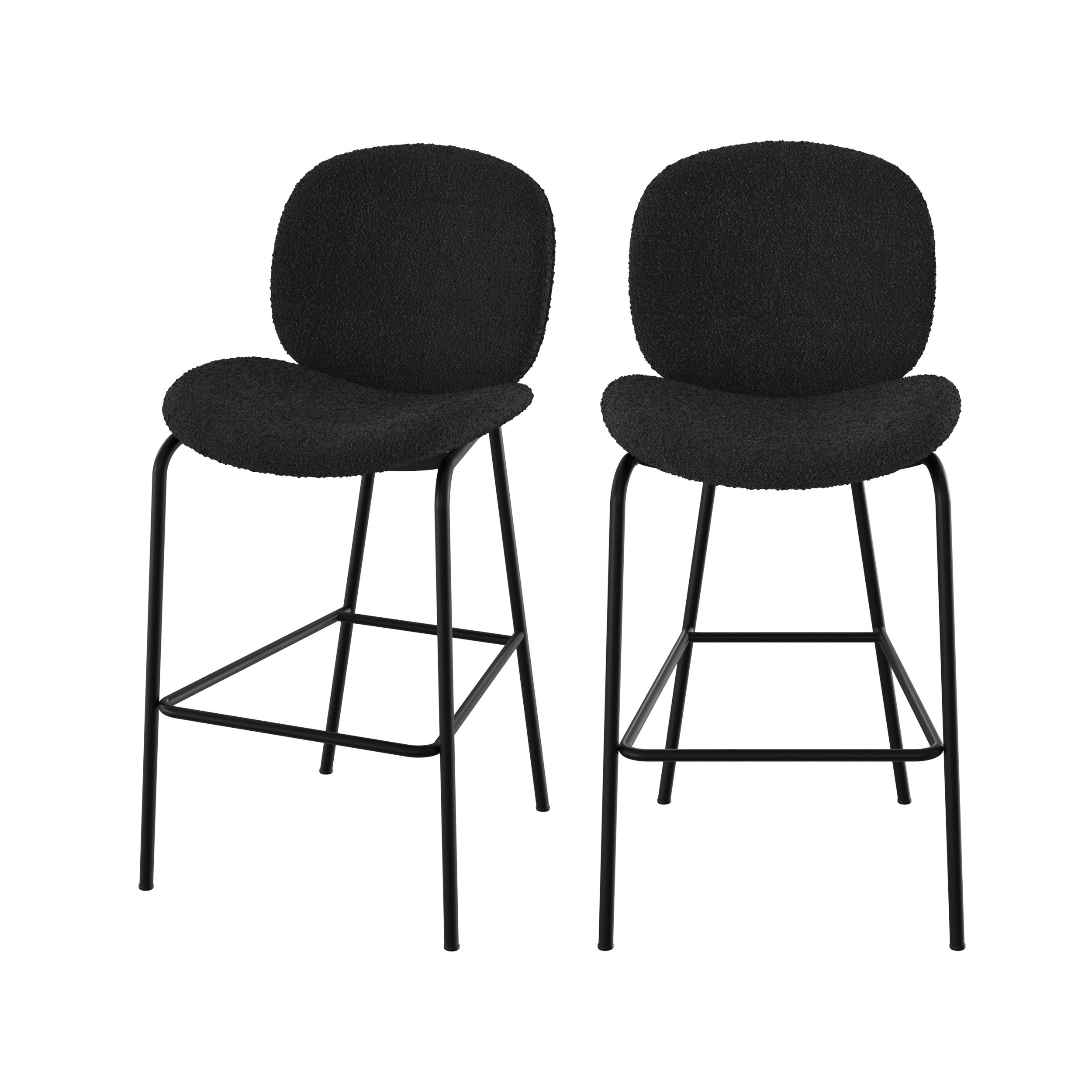 chaise de bar iris ilot central en tissu boucle noir lot de2 65