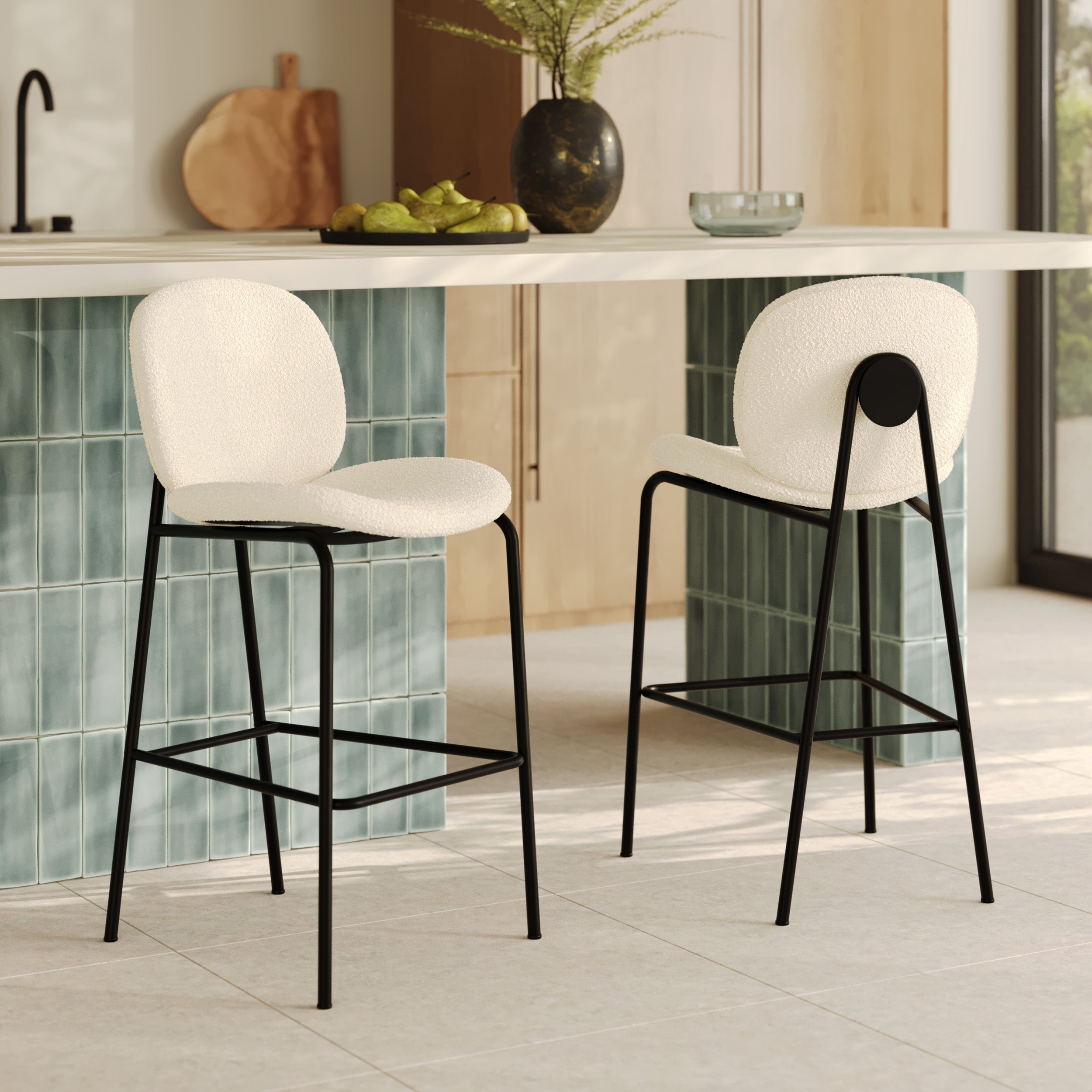 chaise de bar iris tissu boucle blanc dos original 63