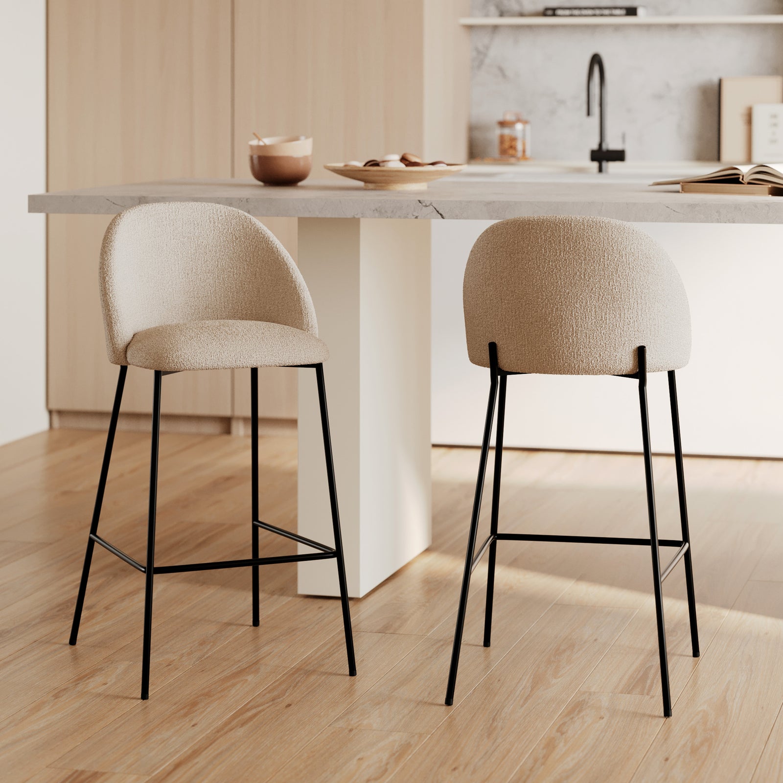 chaise de bar karl 66 cm tissu boucle