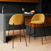 chaise de bar karl en velours jaune moutarde 66 cm
