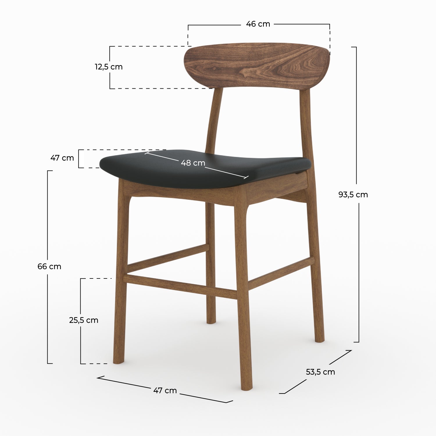 chaise de bar lana mi hauteur en cuir synthetique noir 66 cm lot de 2