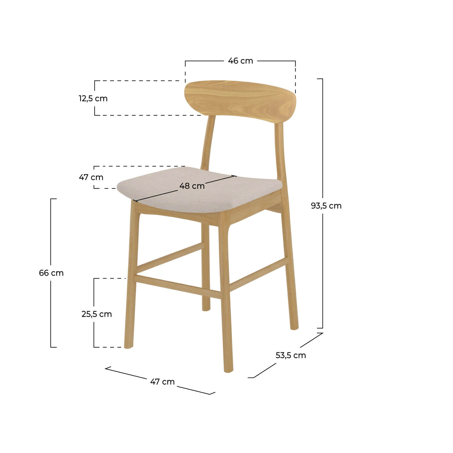 chaise de bar lana mi hauteur en tissu beige et bois lot de 2