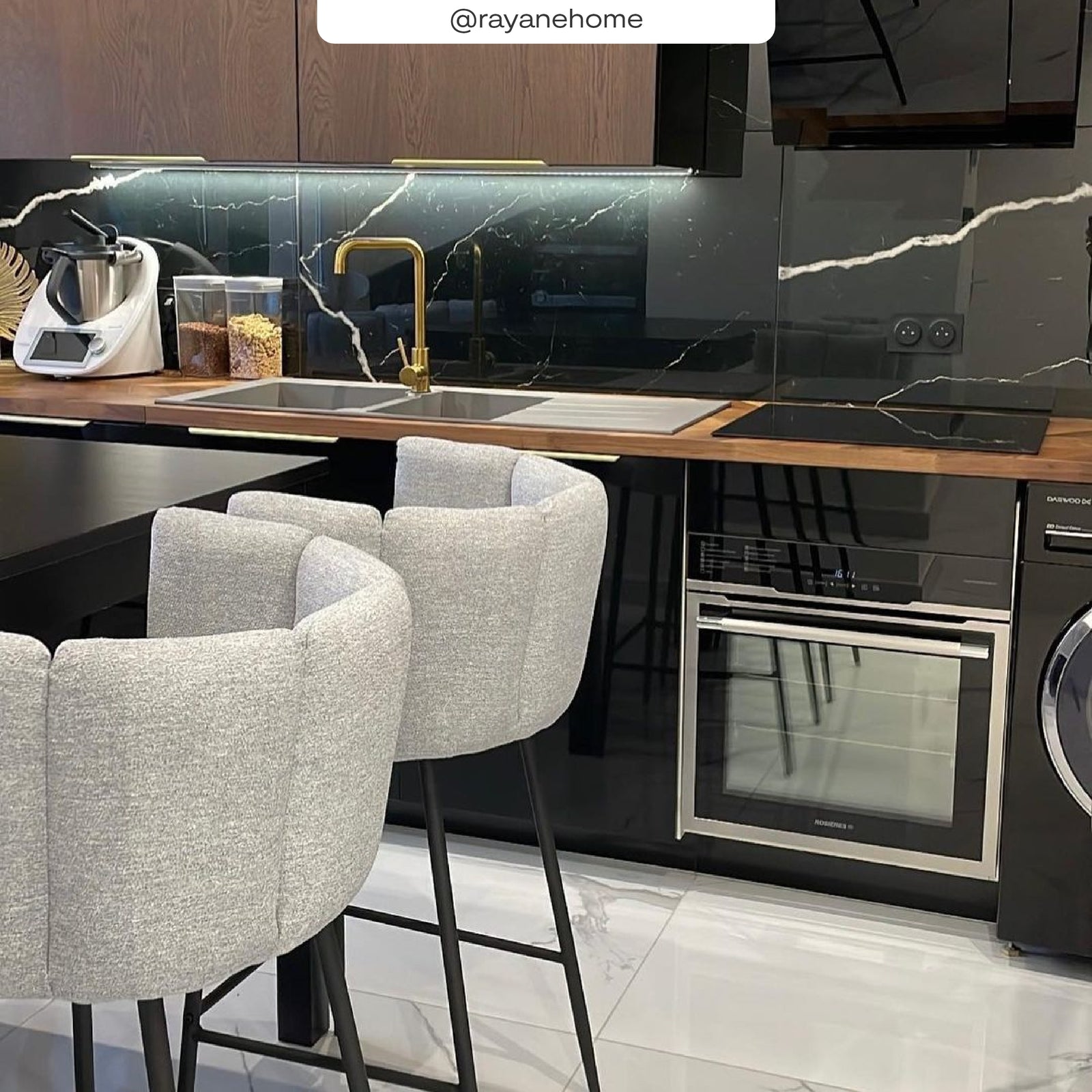 chaise de bar lot de 2 gri pieds noirs metal