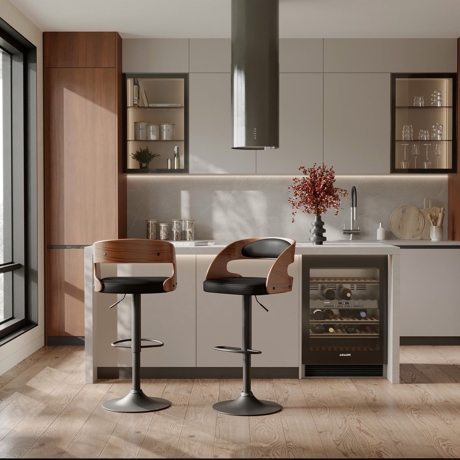 chaise de bar louis pu noir bois reglable