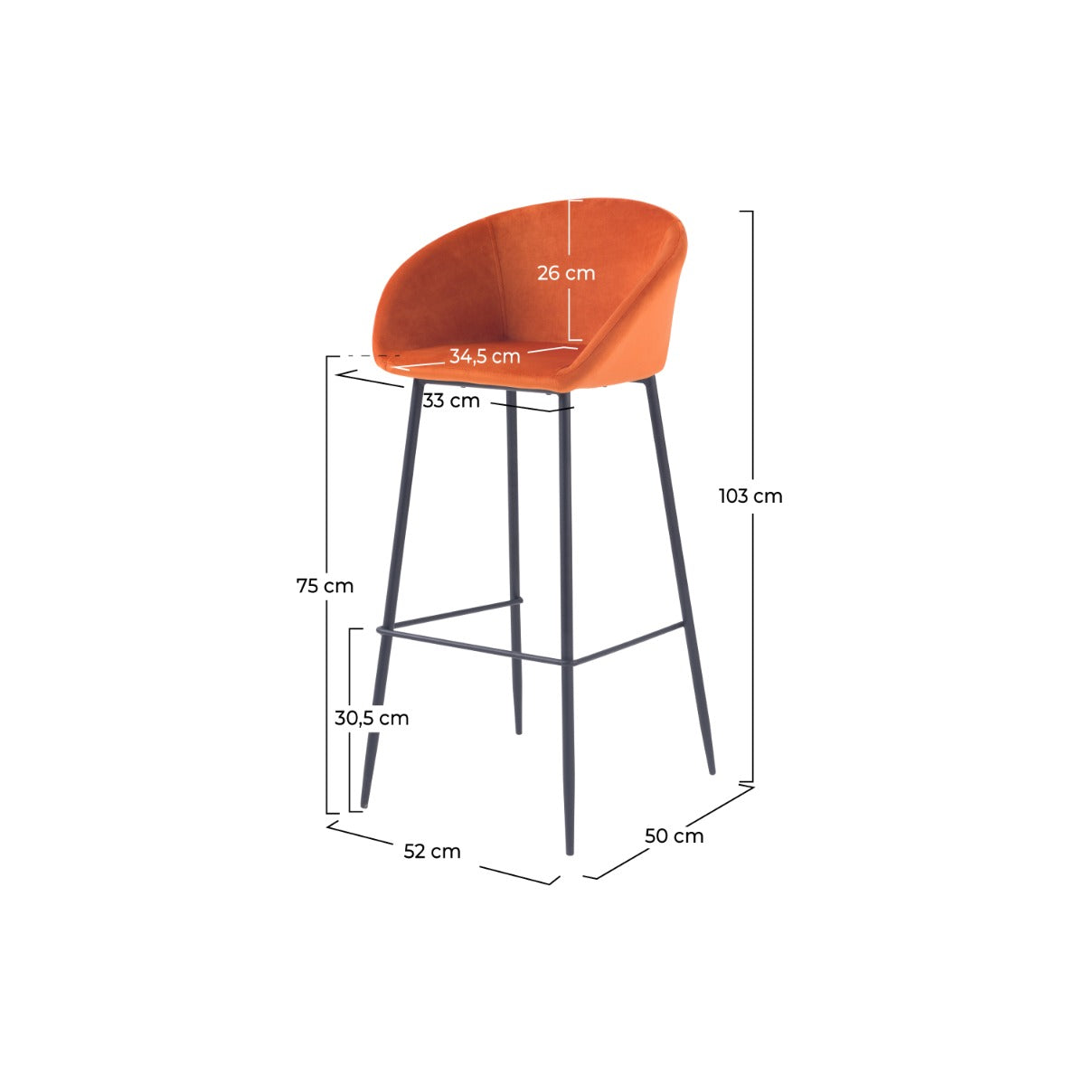 chaise de bar marquise orange corail lot de 2