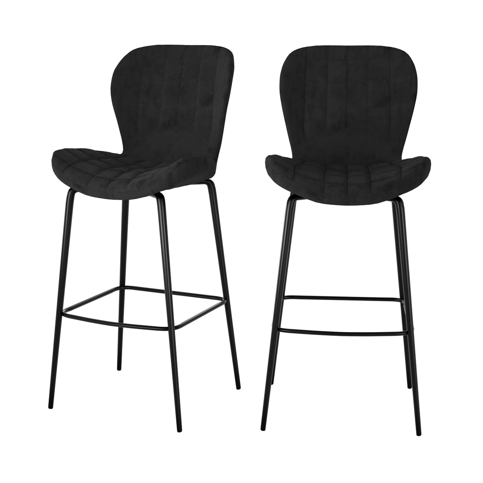 chaise de bar mazzia en velours noir 75 cm lot de 2 fond blanc