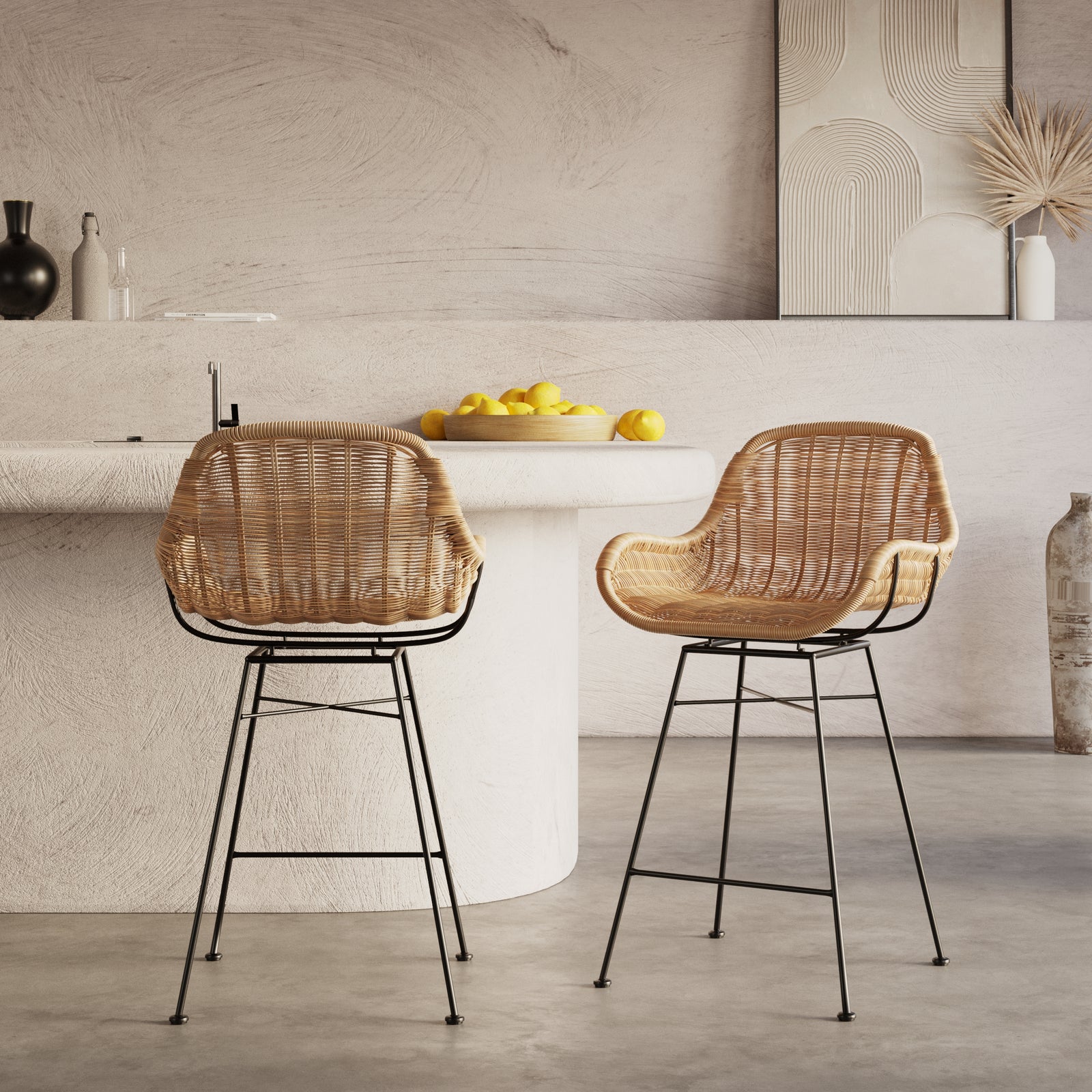 chaise de bar mi hauteur 65 cm resine tressee naturelle lot de 2