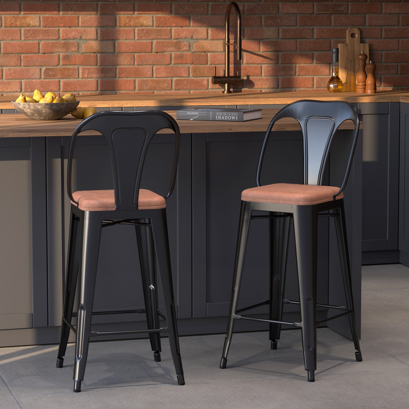 chaise de bar mi hauteur charly noire et marron metal