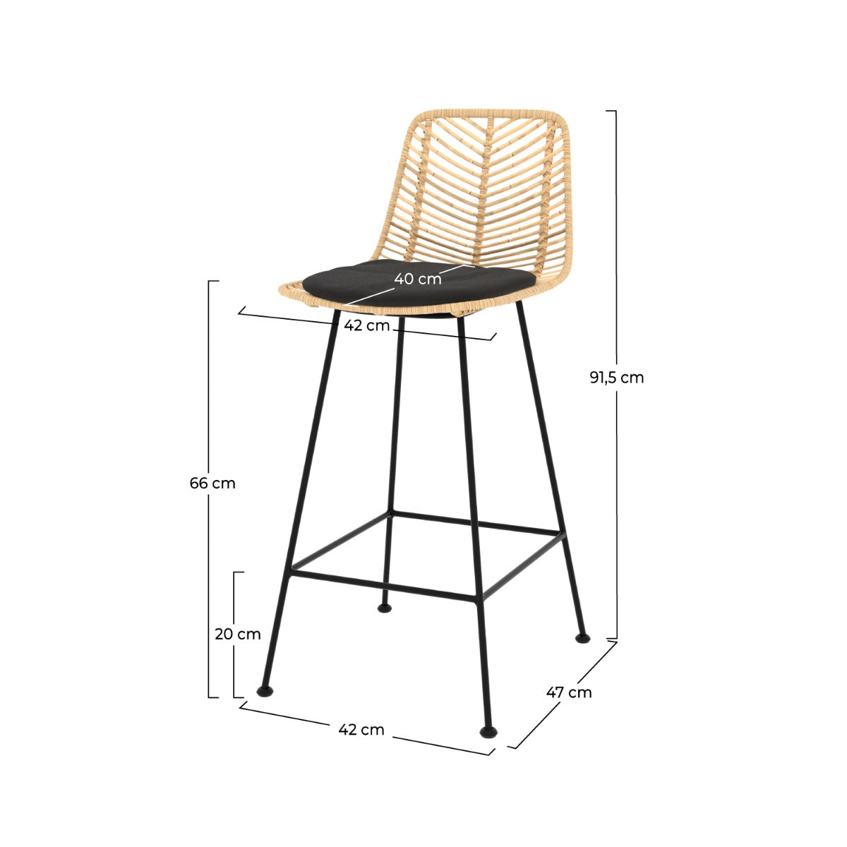 chaise de bar mi hauteur en rotin naturel lot de 2 tamara