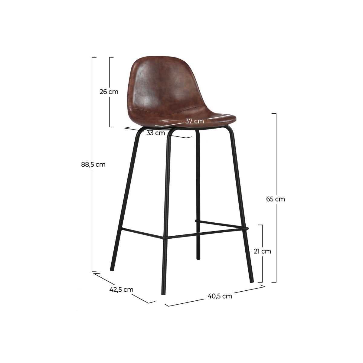 chaise de bar mi hauteur henrik marron 65 cm