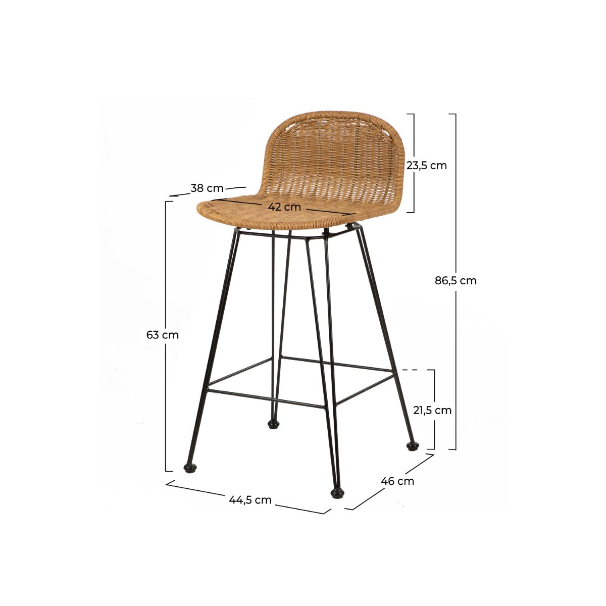 chaise de bar mi hauteur jigani naturelle 63 cm lot de 