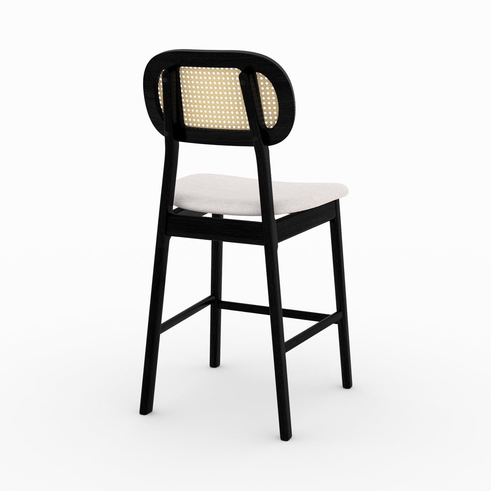 chaise de bar mi hauteur maria tissu beige et bois noir 64