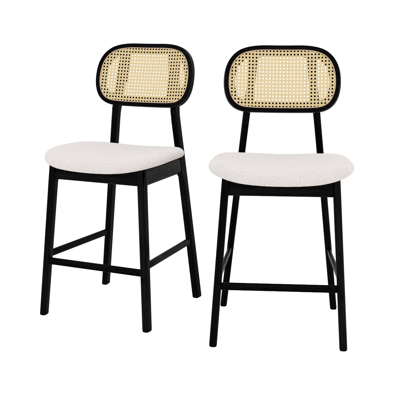 chaise de bar mi hauteur maria tissu beige et bois noir 64