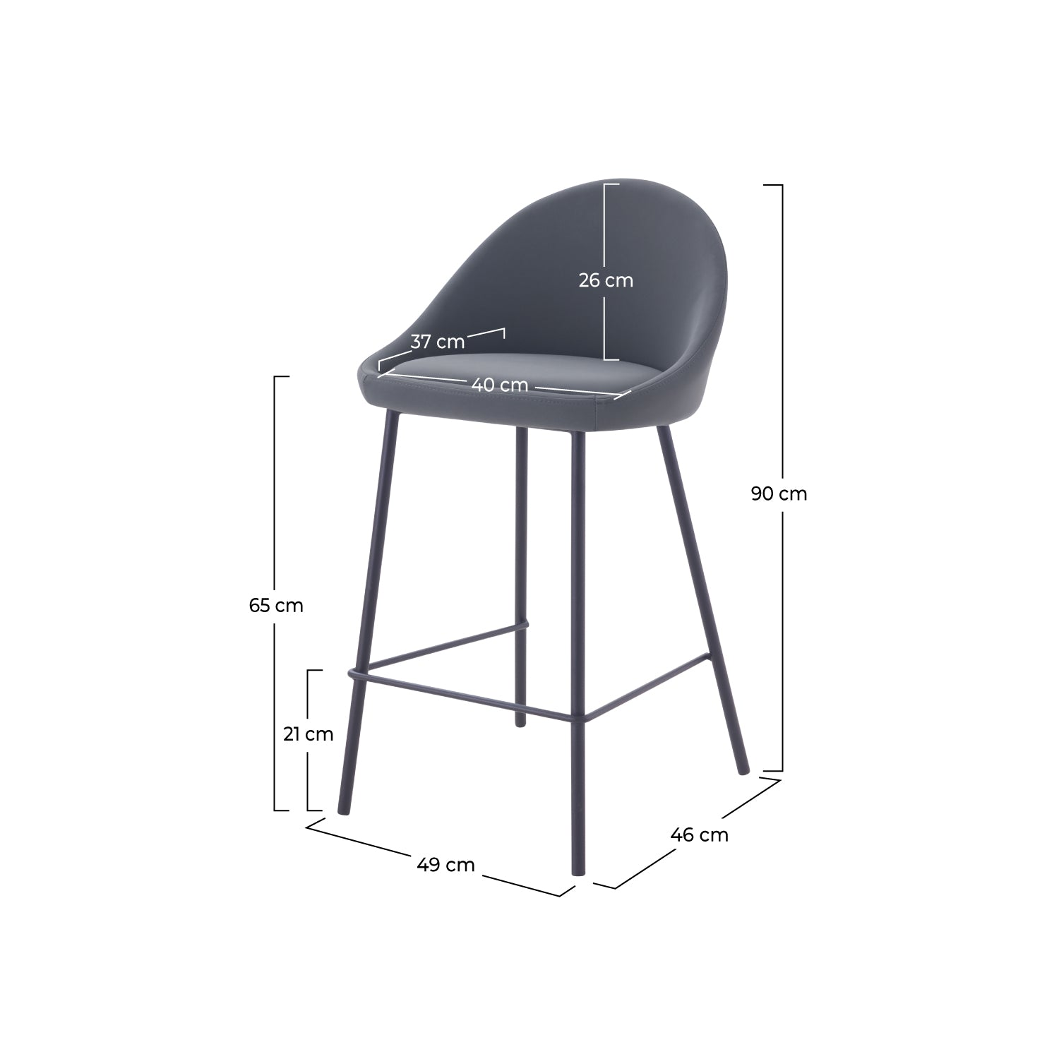 chaise de bar mi hauteur misty en cuir synthetique gris 6