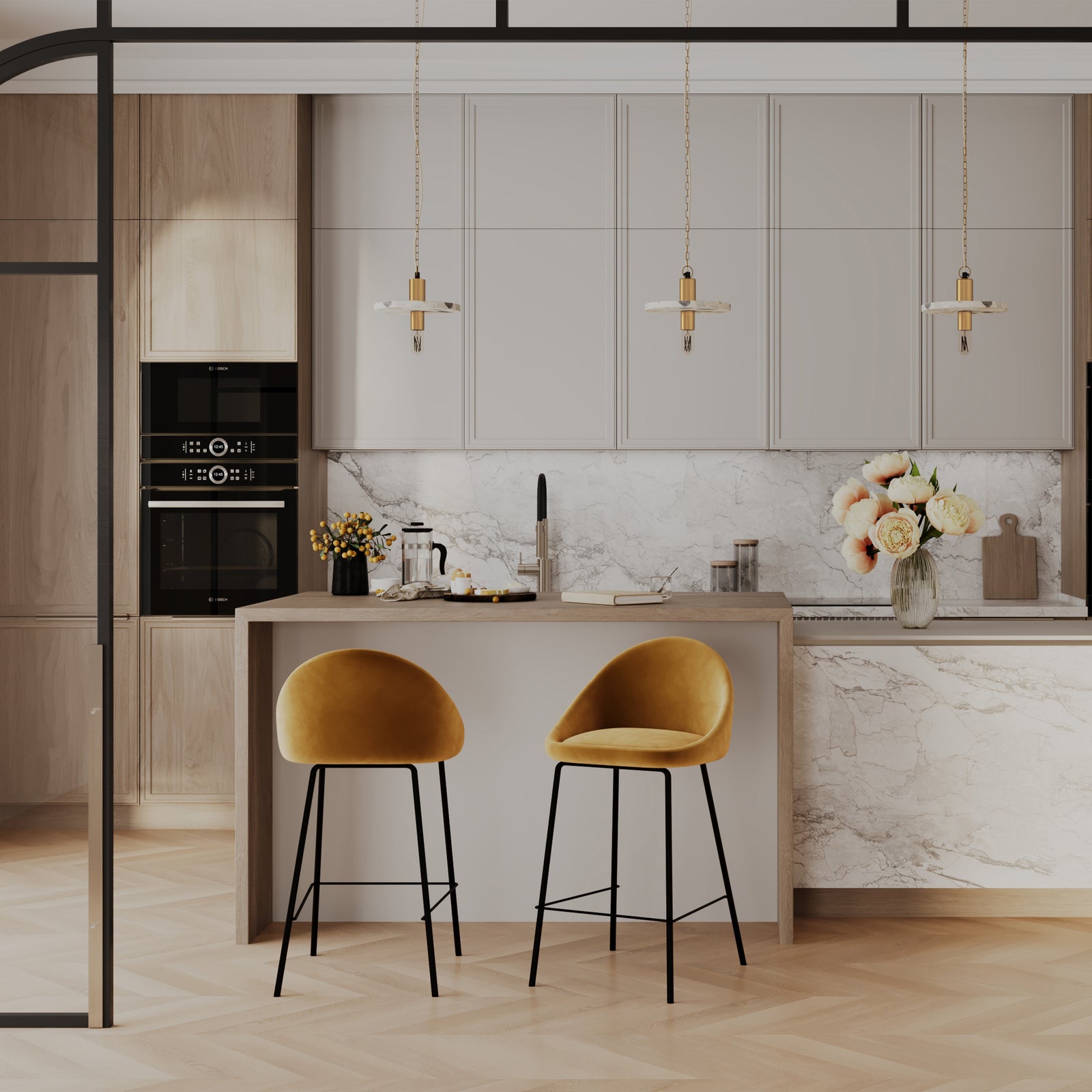 chaise de bar mi hauteur misty en velours jaune 65 cm