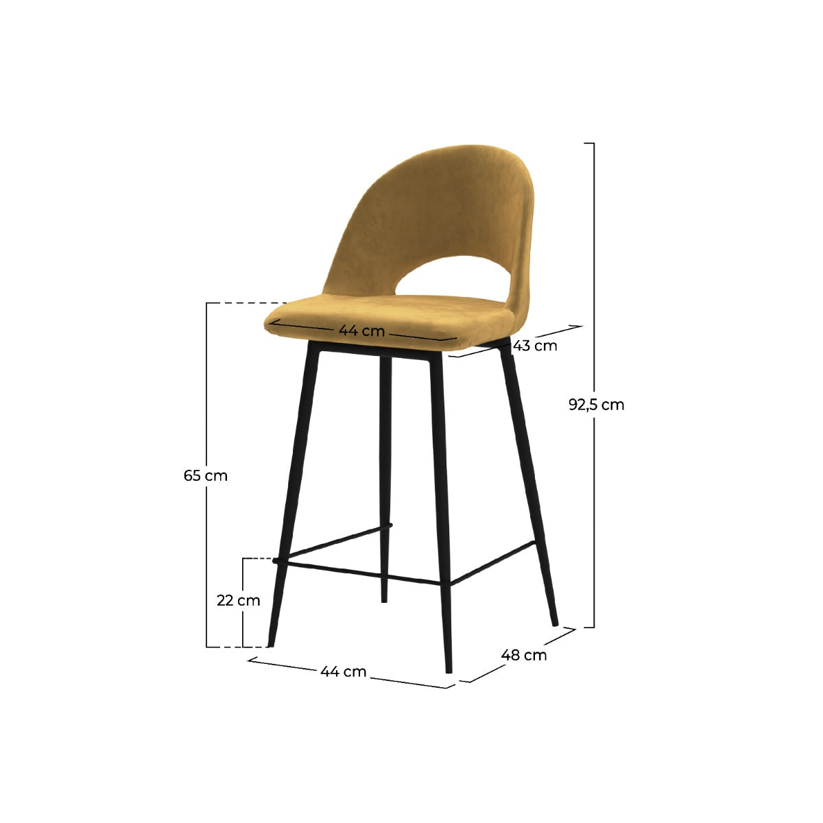 chaise de bar mi hauteur penelope jaune 65 cm