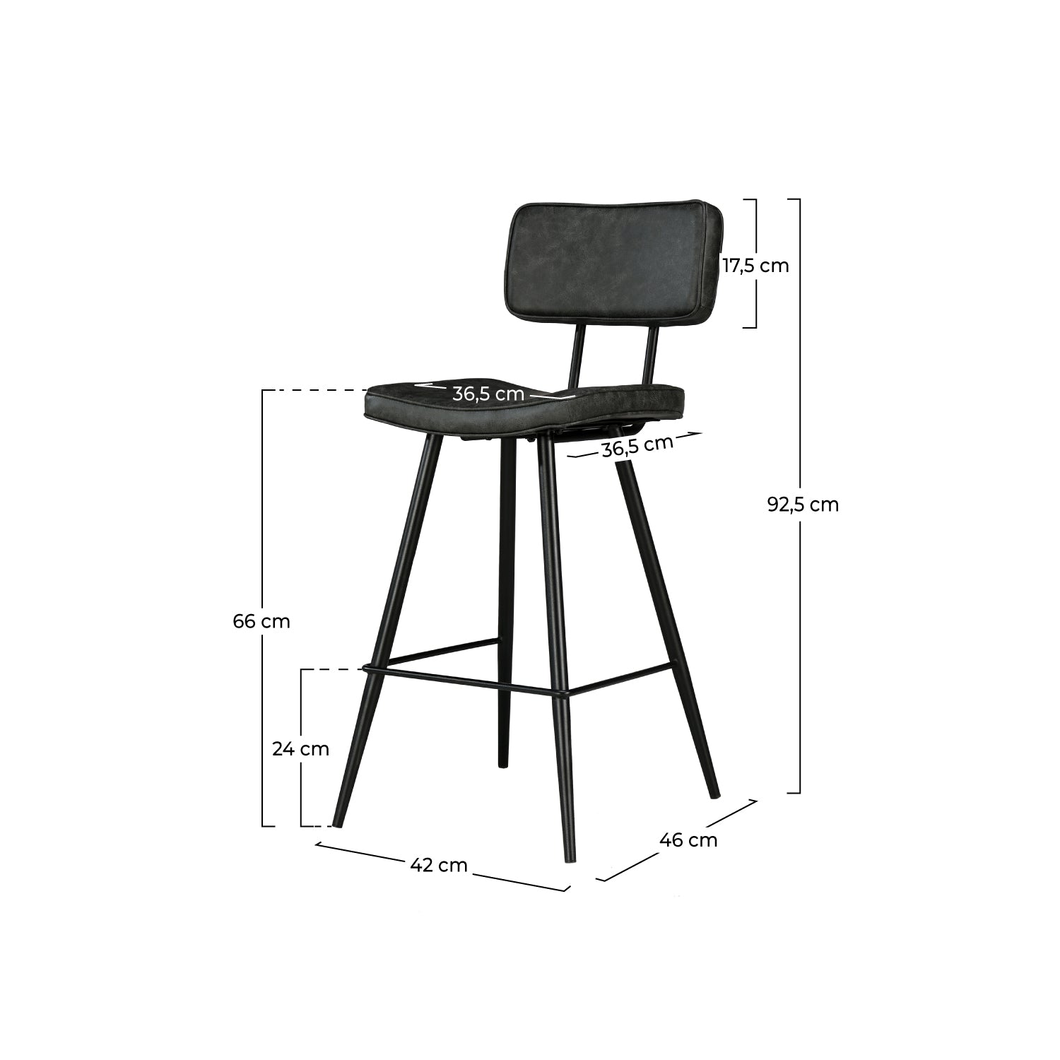 chaise de bar mi hauteur texas grise noire 65