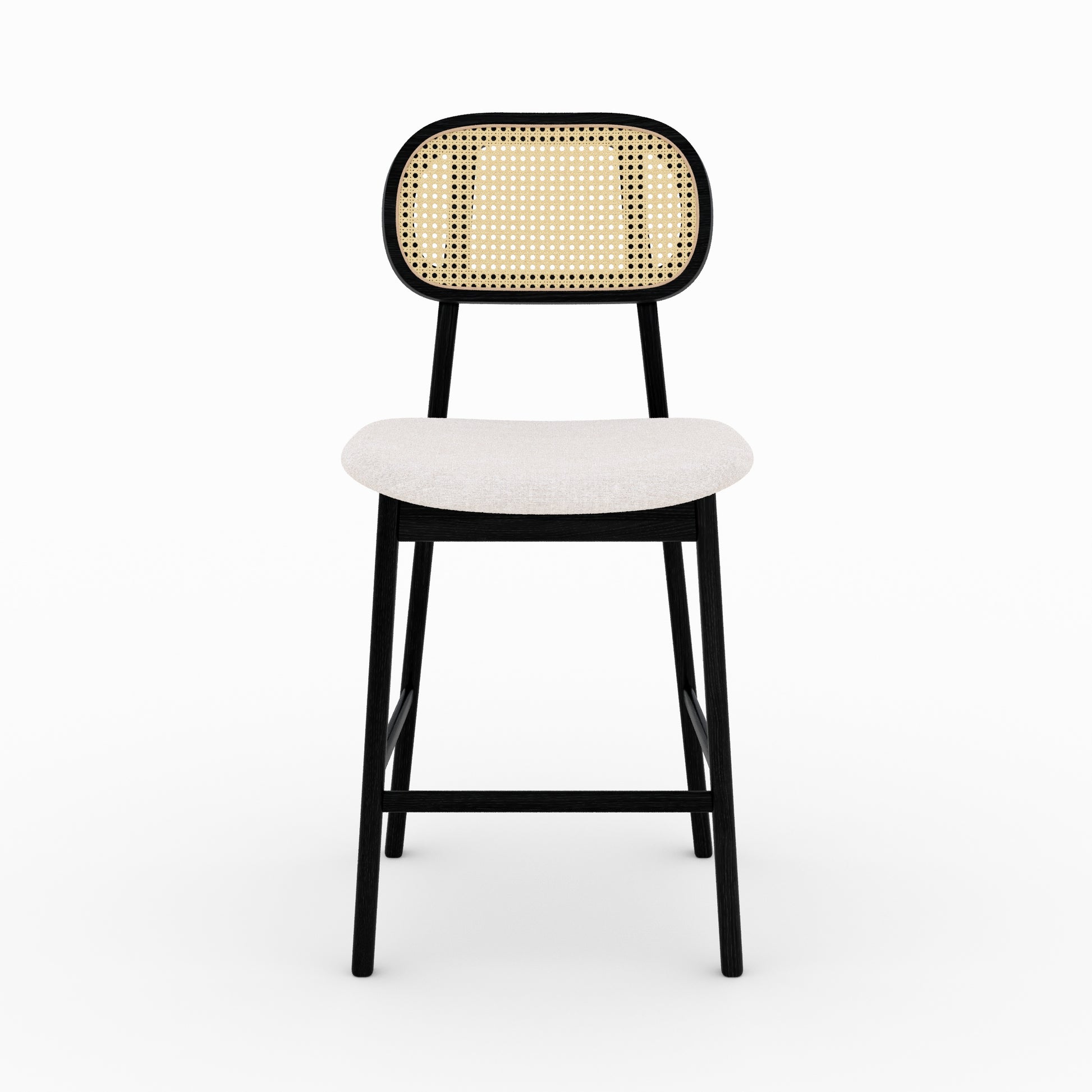 chaise de bar mi hauteur tissu beige et bois noir maria 64
