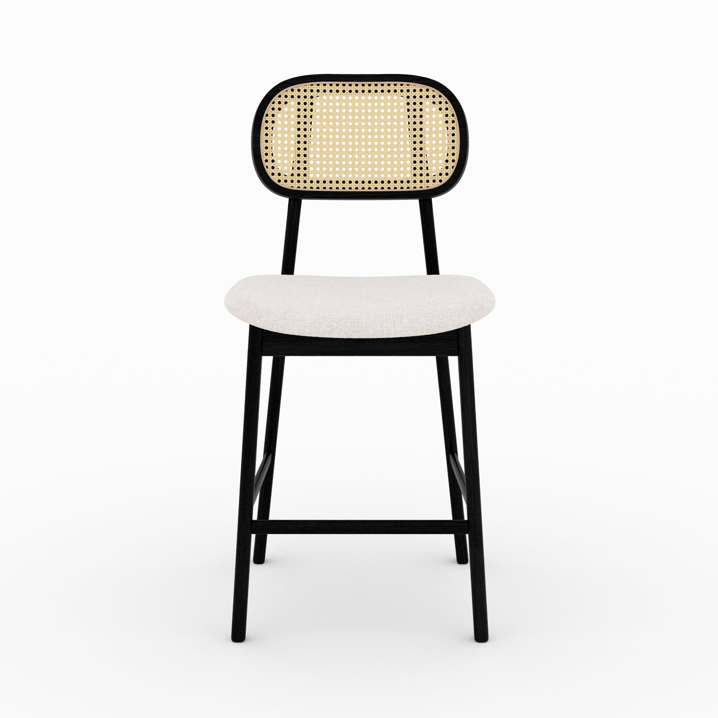 chaise de bar mi hauteur tissu beige et bois noir maria 64