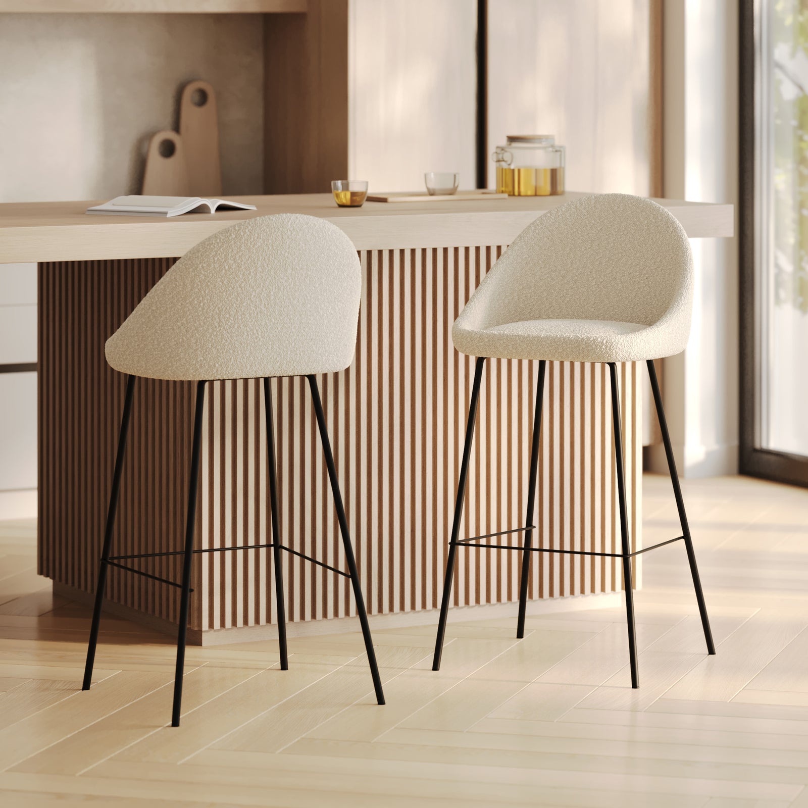 chaise de bar misty tissu bouclette beige 75 cm lot de 2