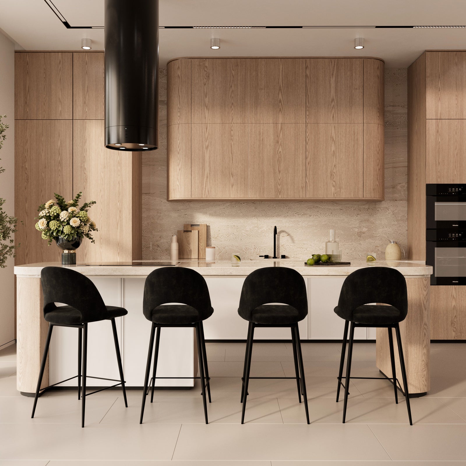 chaise de bar peneloppe en velours noir mi hauteur lot de 2