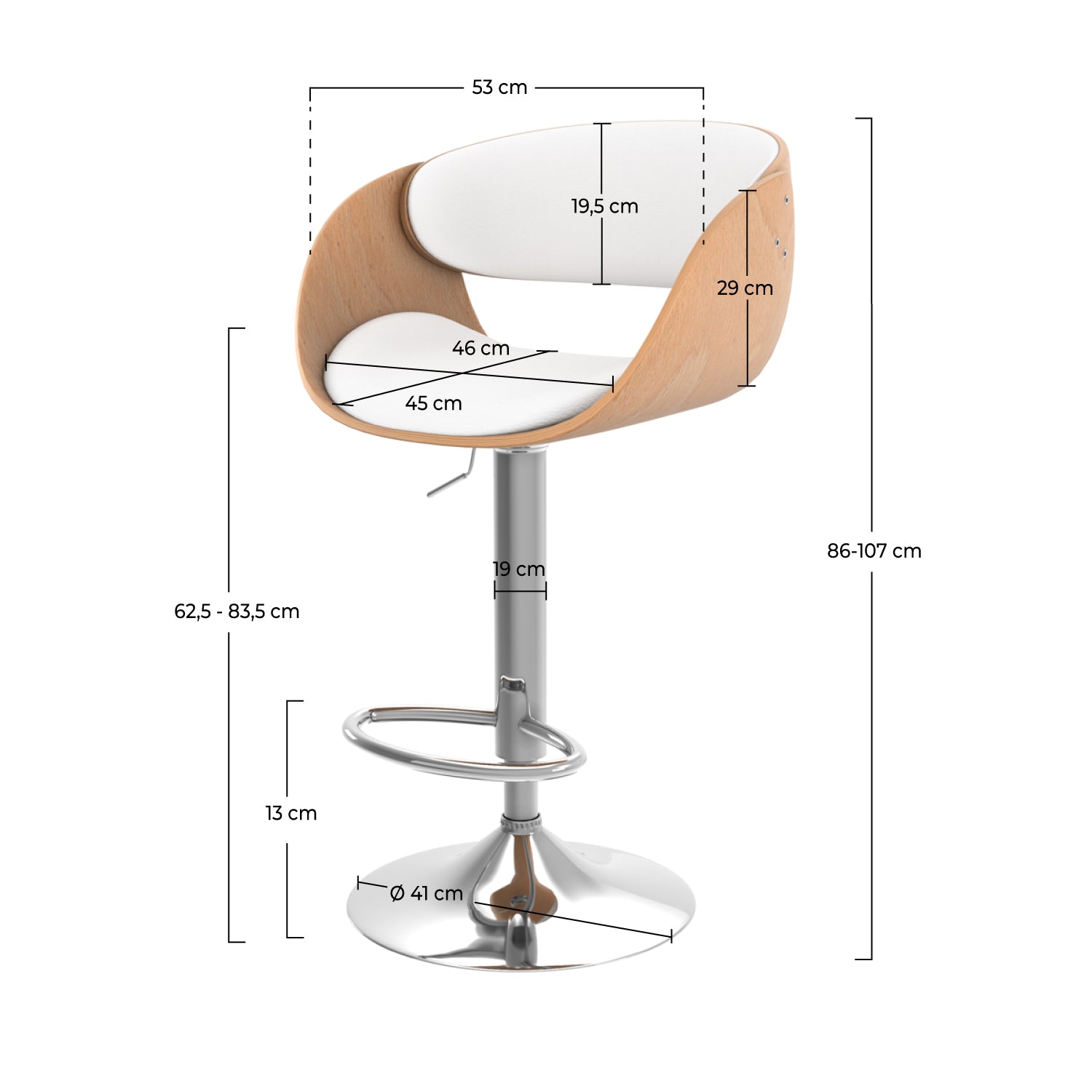 Chaise de bar Adelmar blanche 62,5/83,5 cm