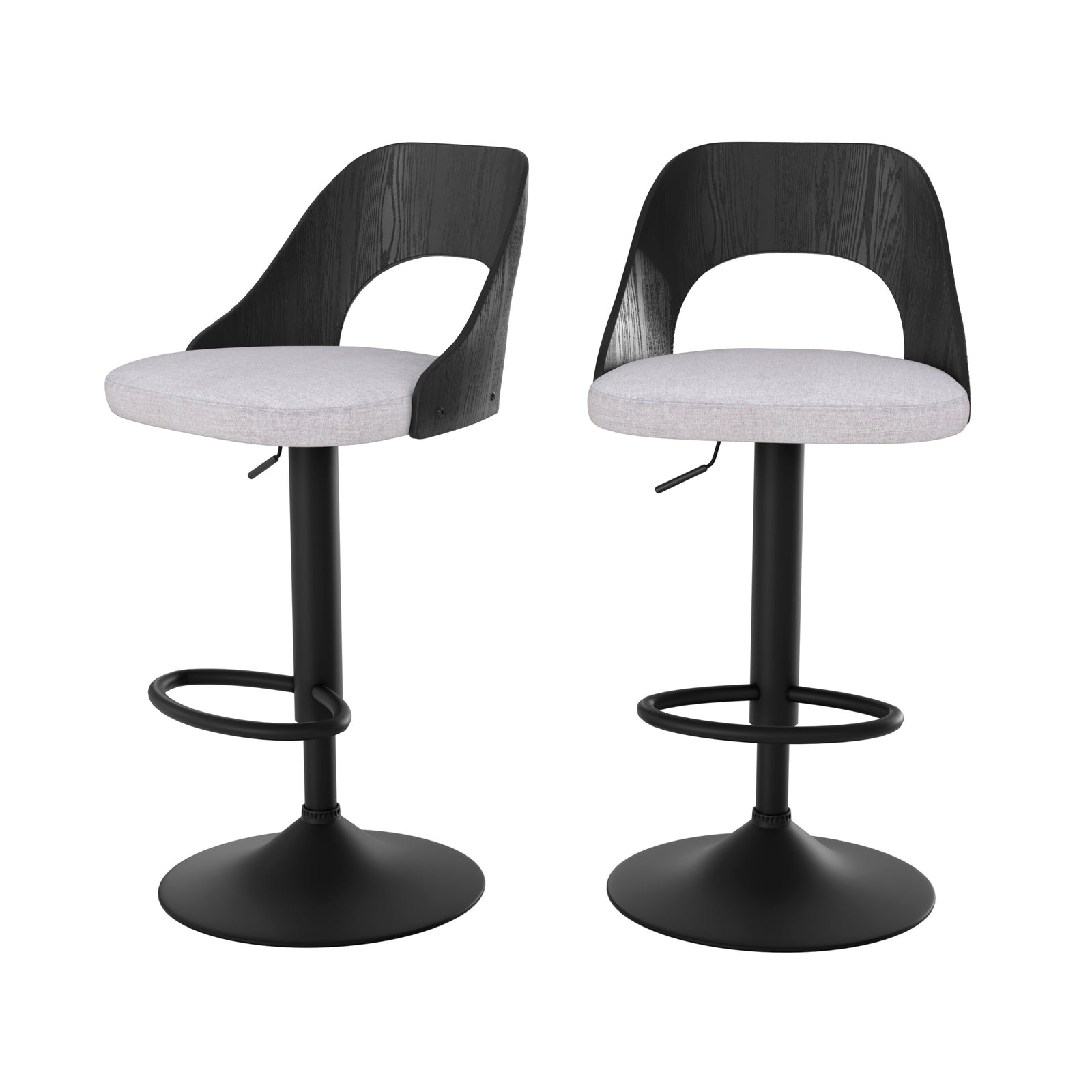 chaise de bar reglable emily 63 85 cm en tissu gris clair fond blanc